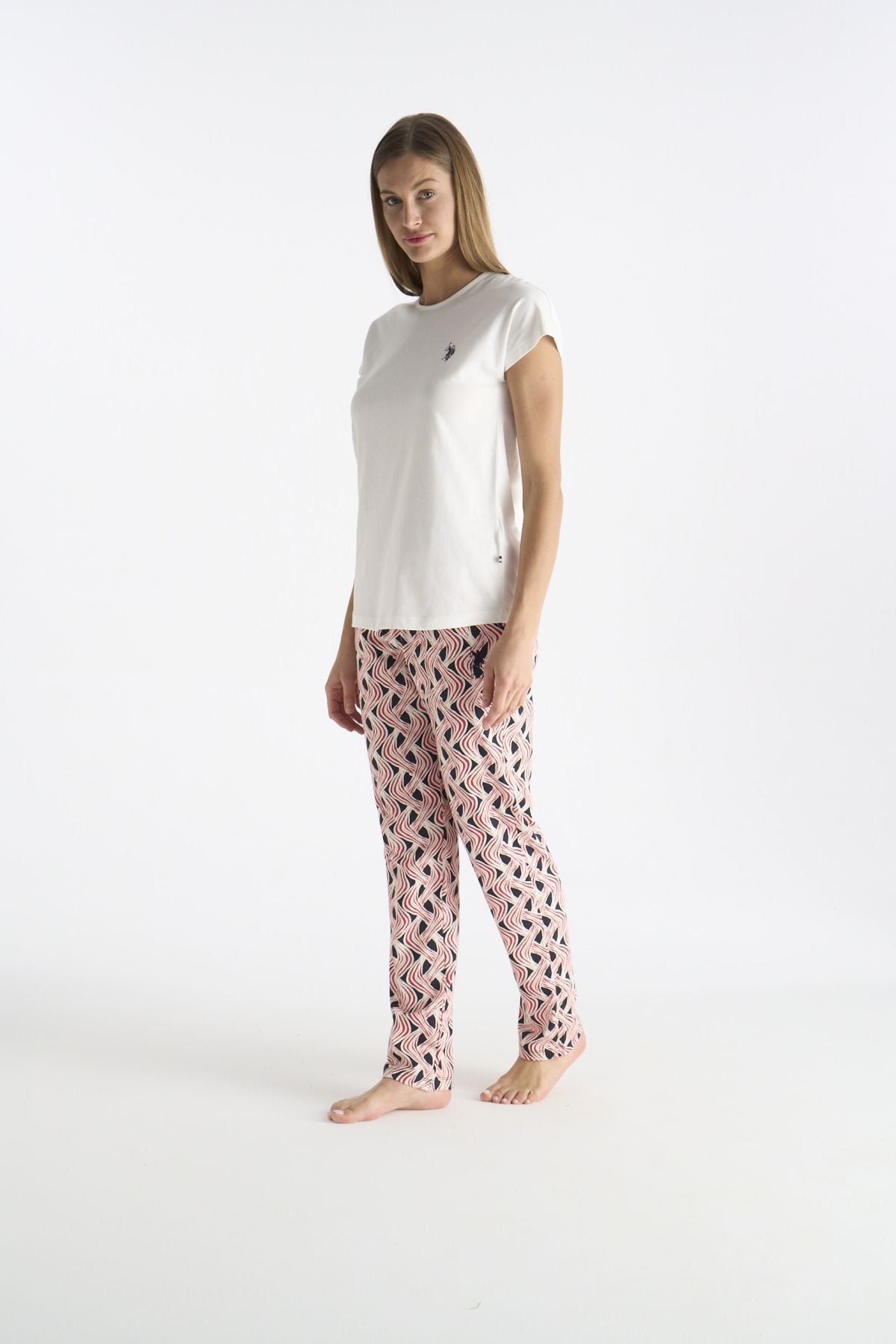 U.S. Polo Assn. 20248 Kadın Ekru Kısa Kollu Yuvarlak Yaka Pijama TakımıKadın Pijama TakımıU.S. Polo Assn.