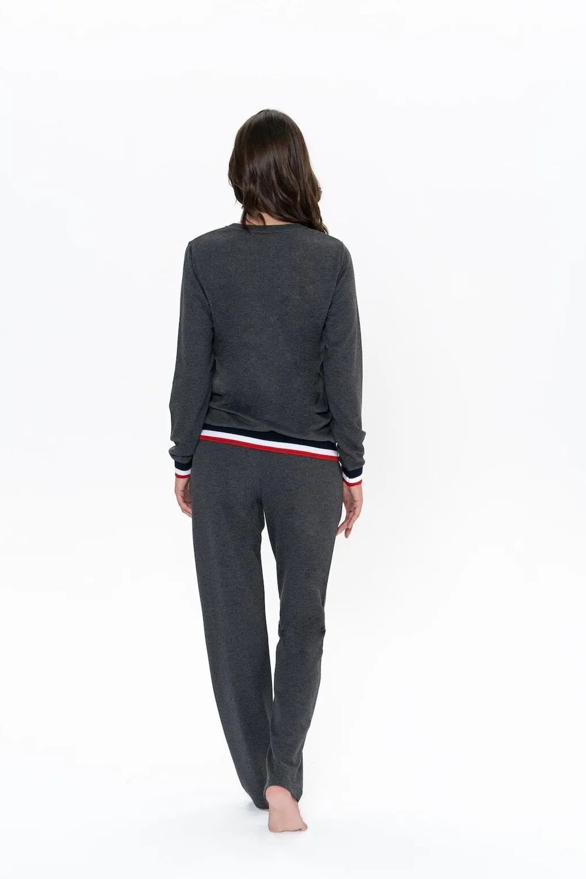U.S. Polo Assn. 20110 Kadın Antrasıt Melanj Uzun Kollu Yuvarlak Yaka Pijama TakımıKadın Pijama TakımıU.S. Polo Assn.