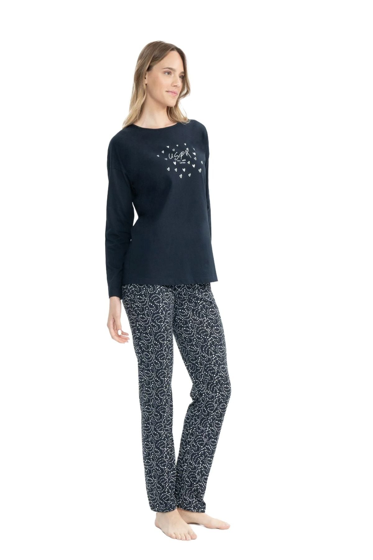 U.S. Polo Assn. 17116 Kadın Lacivert Uzun Kollu Yuvarlak Yaka Pijama TakımKadın Pijama TakımıU.S. Polo Assn.