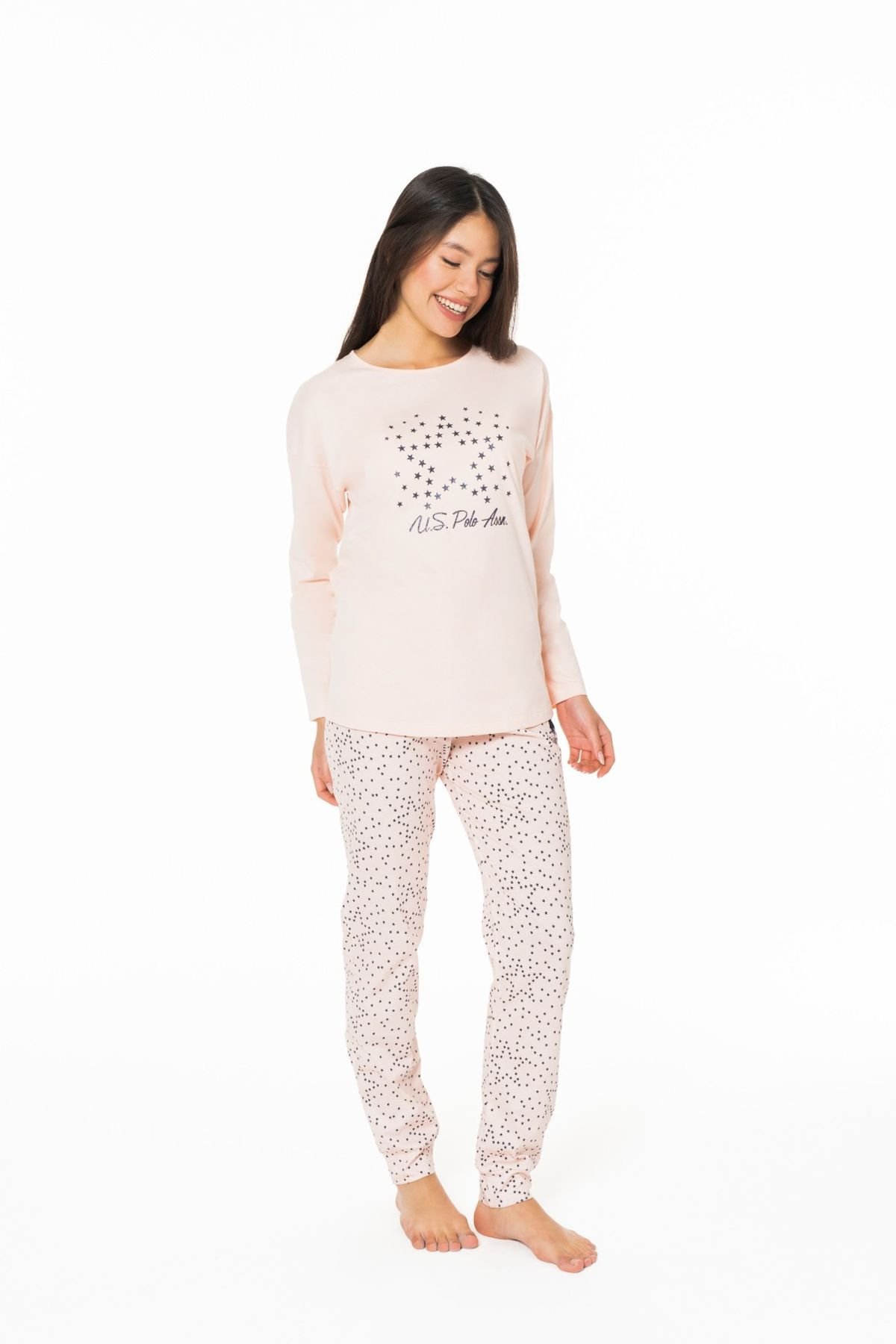U.S. Polo Assn. 20163 Kadın Somon Yuvarlak Yaka Uzun Kollu Pijama TakımıKadın Pijama TakımıU.S. Polo Assn.