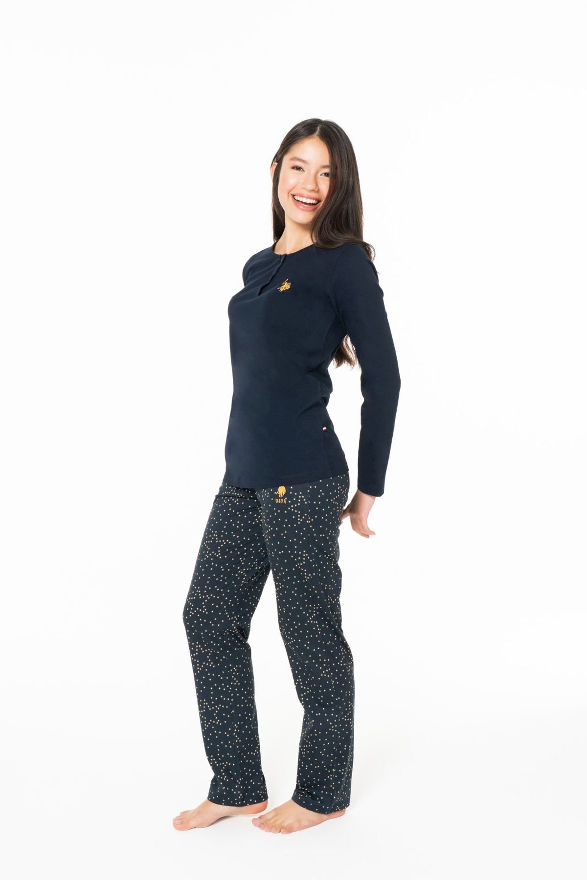U.S. Polo Assn. 20161 Kadın Lacıvert Yuvarlak Yaka Uzun Kollu Pijama TakımıKadın Pijama TakımıU.S. Polo Assn.