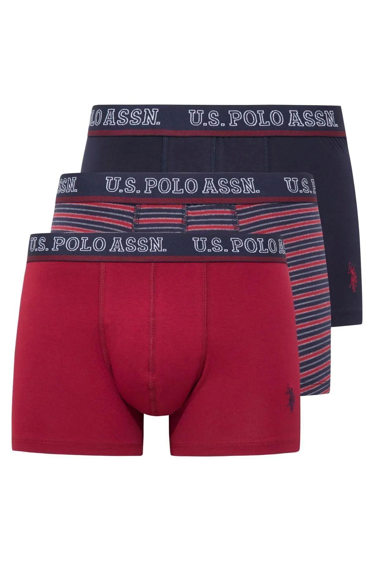 U.S. Polo Assn. 80516 Erkek Baskılı-Bordo-Lacivert Pamuklu 3 Lü BoxerBoxerU.S. Polo Assn.