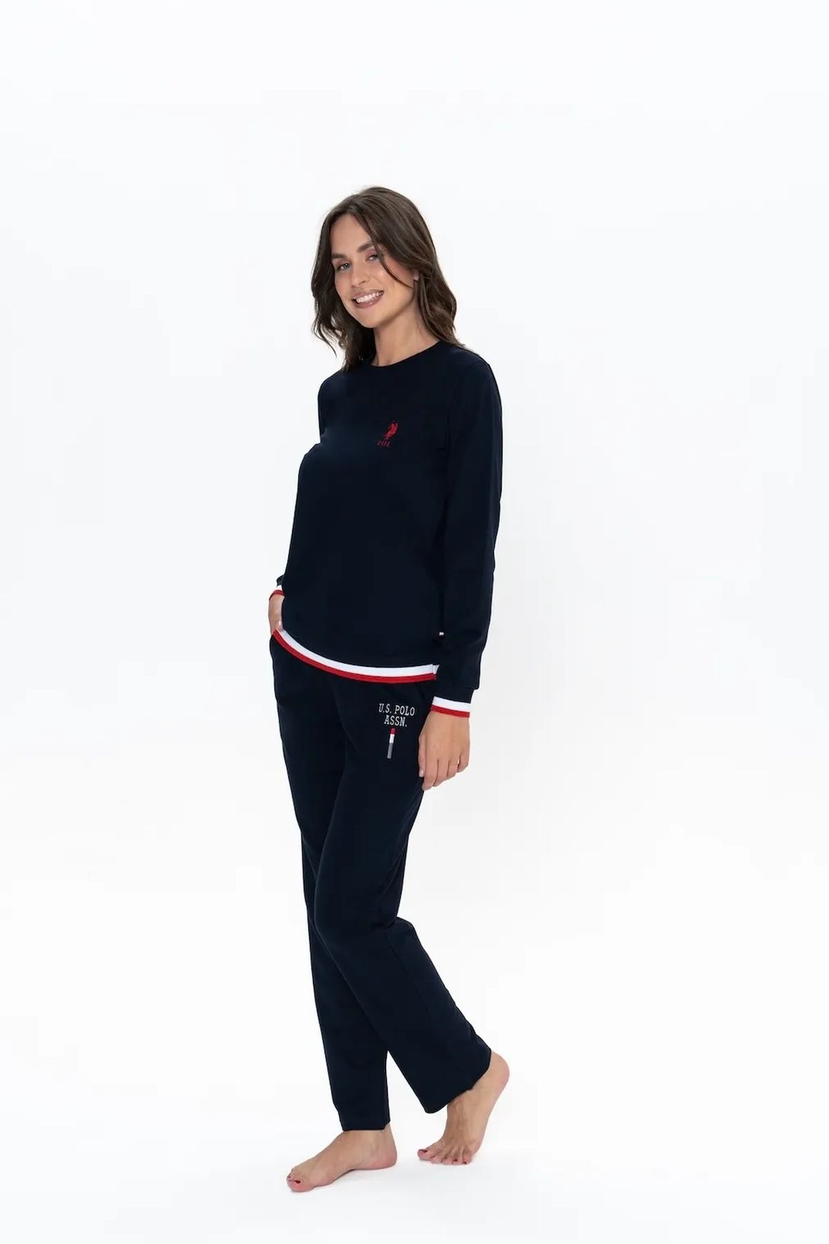 U.S. Polo Assn. 20110 Kadın Lacıvert Uzun Kollu Yuvarlak Yaka Pijama TakımıKadın Pijama TakımıU.S. Polo Assn.
