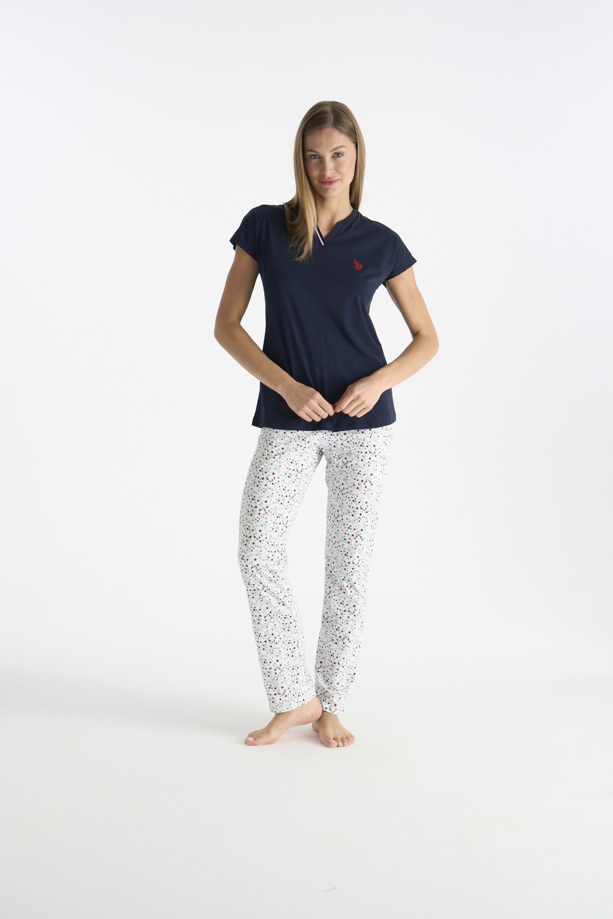 U.S. Polo Assn. 20235 Kadın Lacıvert Kısa Kollu Patlı Pijama TakımıKadın Pijama TakımıU.S. Polo Assn.