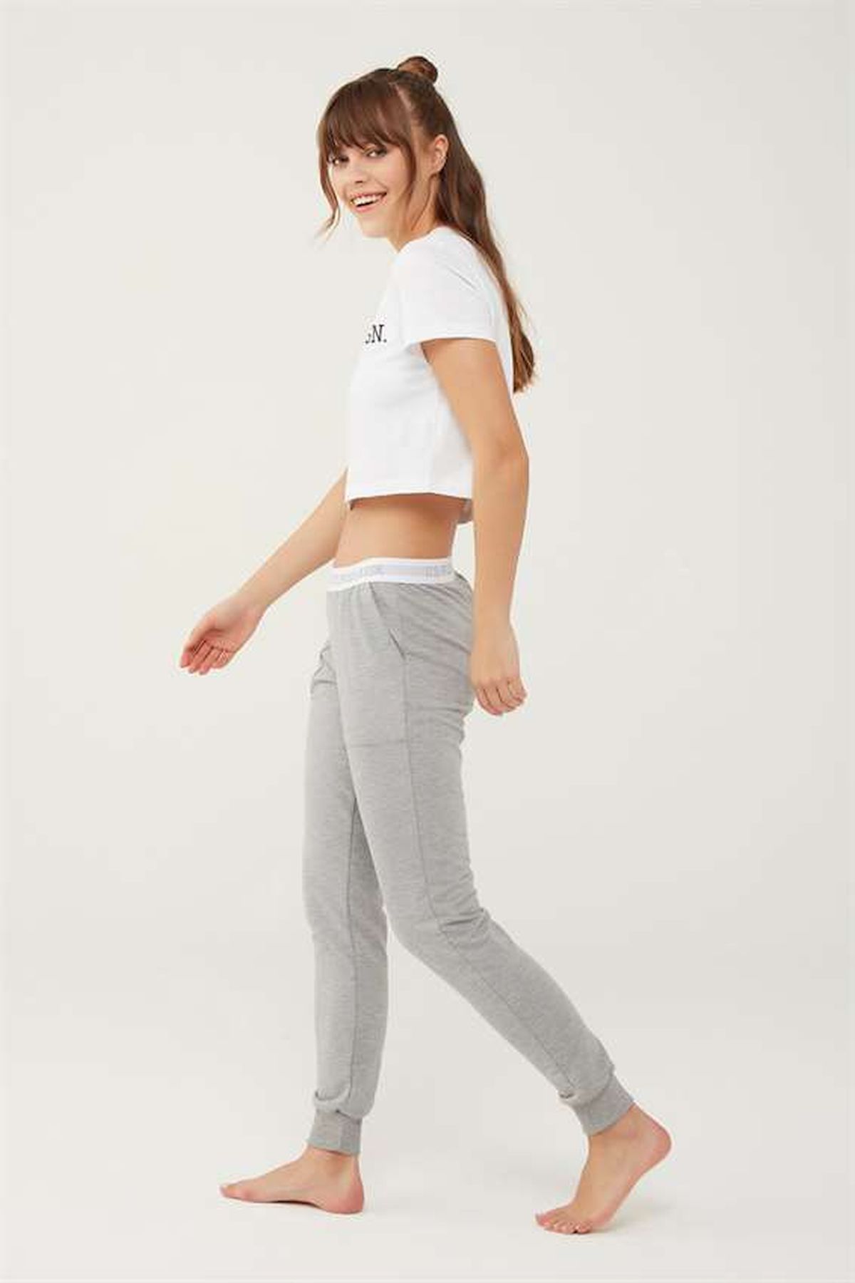 U.S. Polo Assn. 16602 Kadın Gri Melanj Pijama AltıKadın Pijama AltıU.S. Polo Assn.