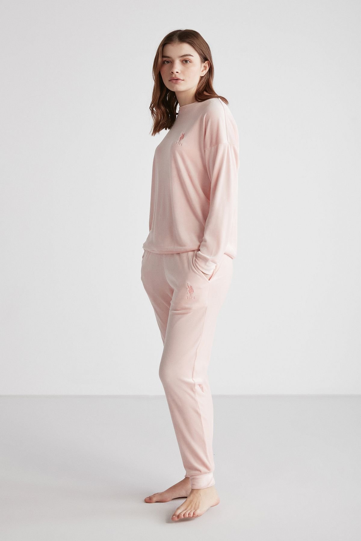 U.S. Polo Assn. 16949 Kadın Pembe Yuvarlak Yaka Uzun Kollu Pijama TakımıKadın Pijama TakımıU.S. Polo Assn.