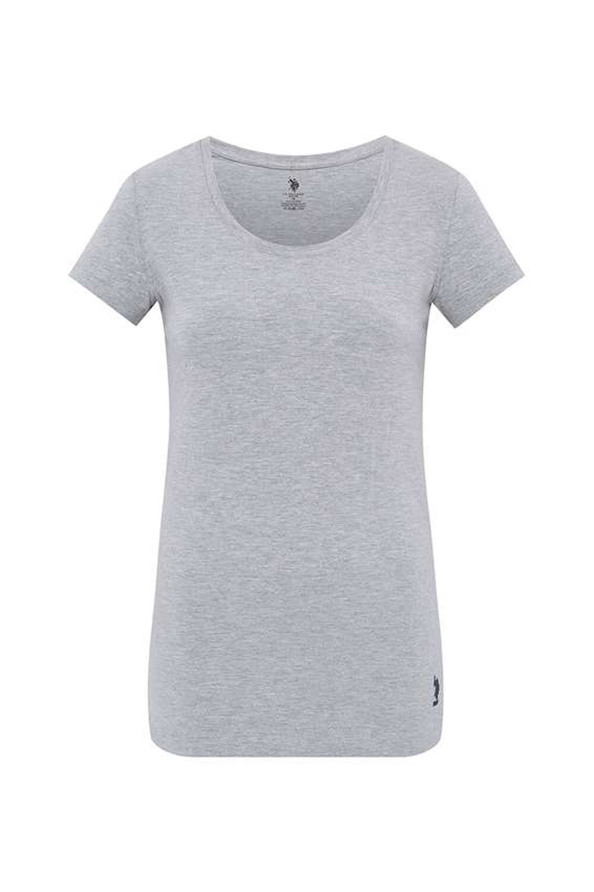 U.S. Polo Assn. 66003 Kadın Gri Melanj Derin Yuvarlak Yaka T-ShirtKadın Basic / T-shirtU.S. Polo Assn.