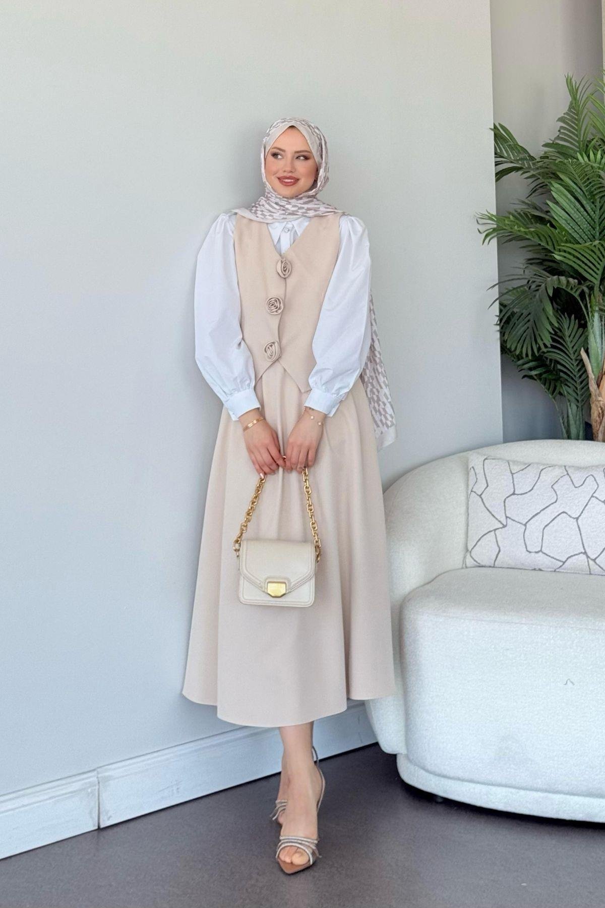  Venedik Etekli Takım Bej, Fiyatları  Venedik Etekli Takım Bej- Haza Moda 