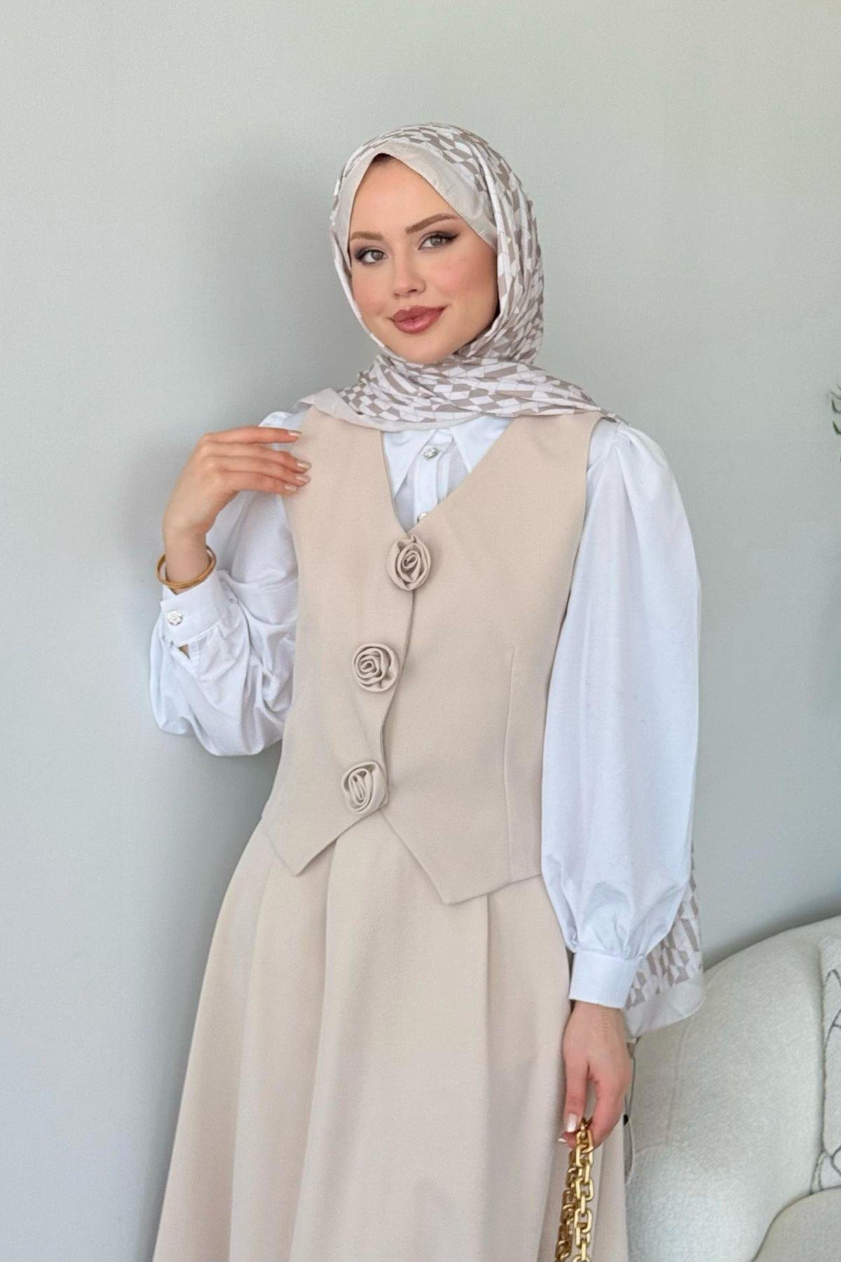  Venedik Etekli Takım Bej, Fiyatları  Venedik Etekli Takım Bej- Haza Moda 