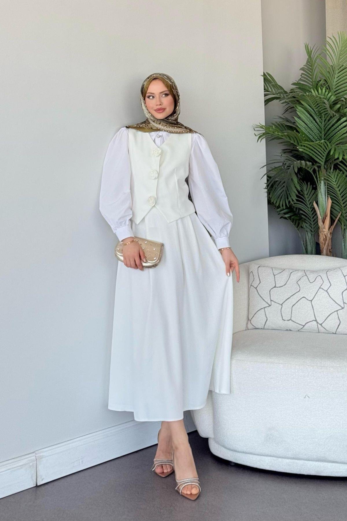  Venedik Etekli Takım Beyaz, Fiyatları  Venedik Etekli Takım Beyaz- Haza Moda 