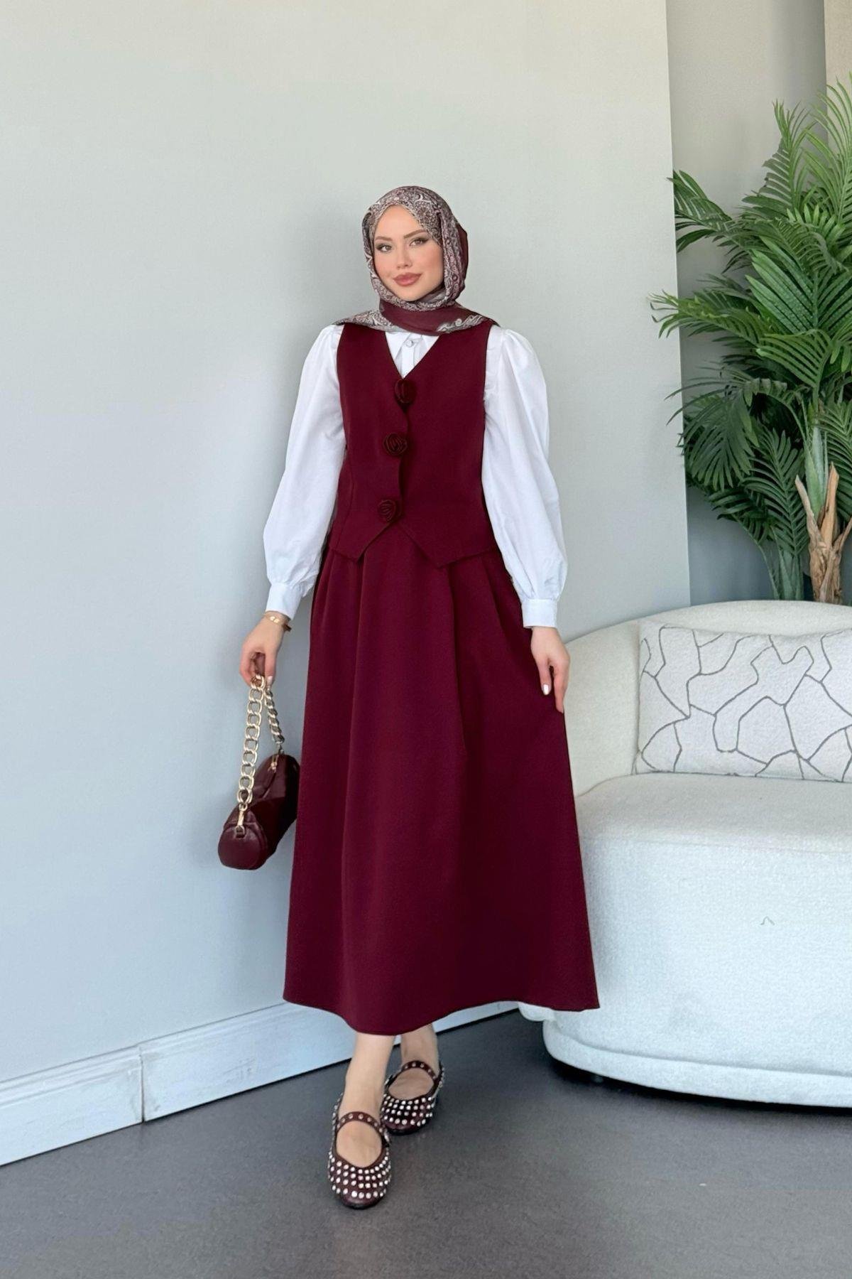  Venedik Etekli Takım Bordo, Fiyatları  Venedik Etekli Takım Bordo- Haza Moda 