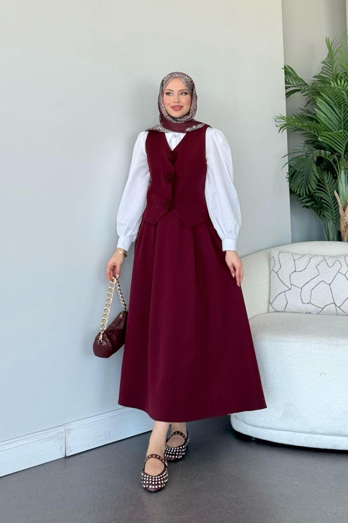  Venedik Etekli Takım Bordo, Fiyatları  Venedik Etekli Takım Bordo- Haza Moda 
