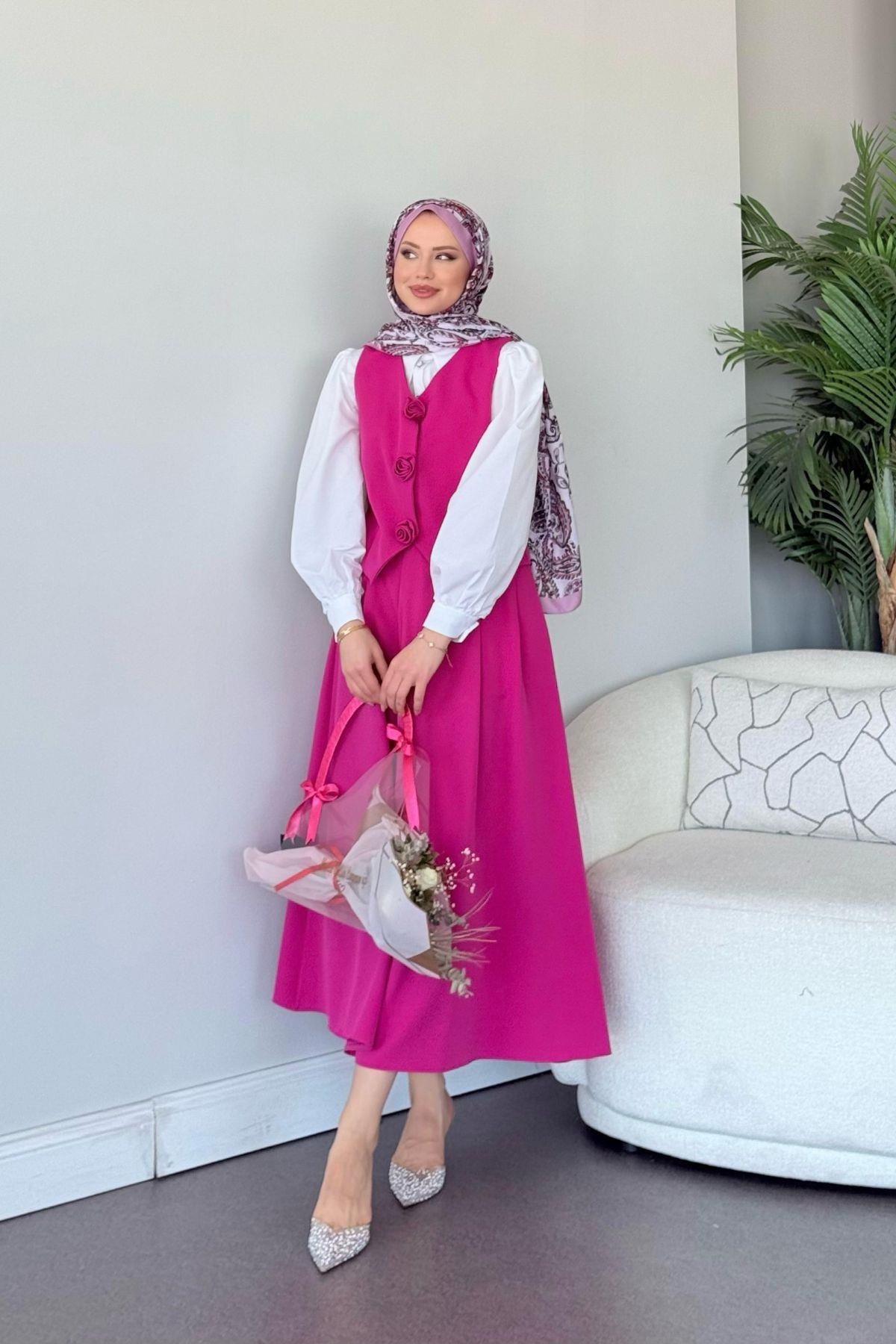  Venedik Etekli Takım Fuşya, Fiyatları  Venedik Etekli Takım Fuşya- Haza Moda 