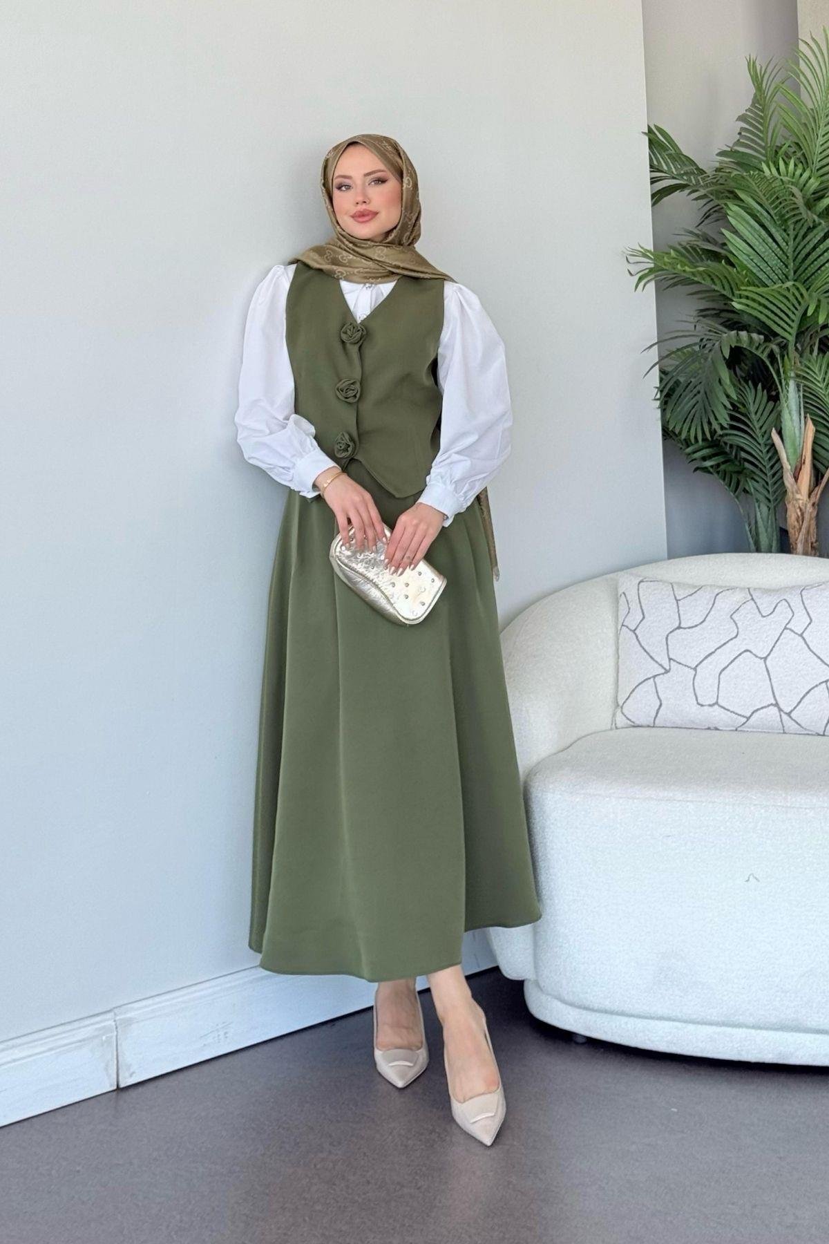  Venedik Etekli Takım Haki, Fiyatları  Venedik Etekli Takım Haki - Haza Moda 