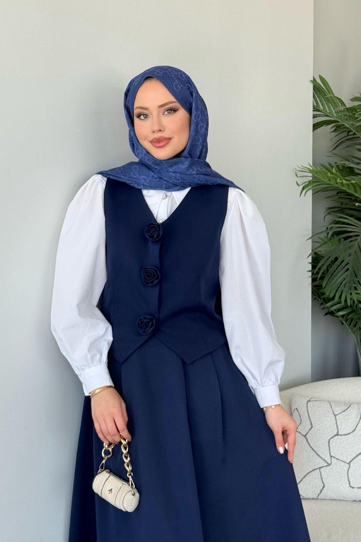  Venedik Etekli Takım Lacivert, Fiyatları  Venedik Etekli Takım Lacivert- Haza Moda 