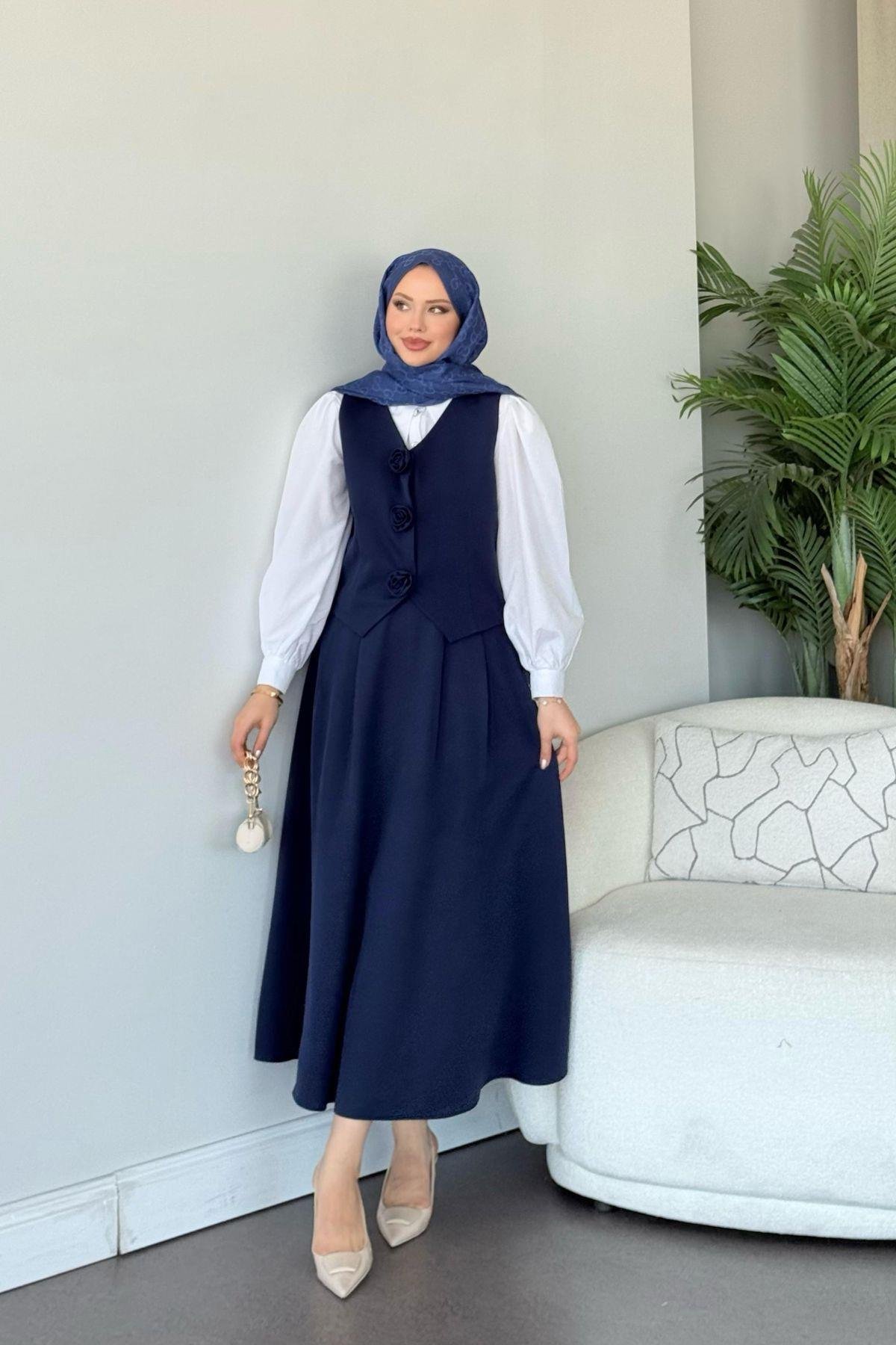  Venedik Etekli Takım Lacivert, Fiyatları  Venedik Etekli Takım Lacivert- Haza Moda 