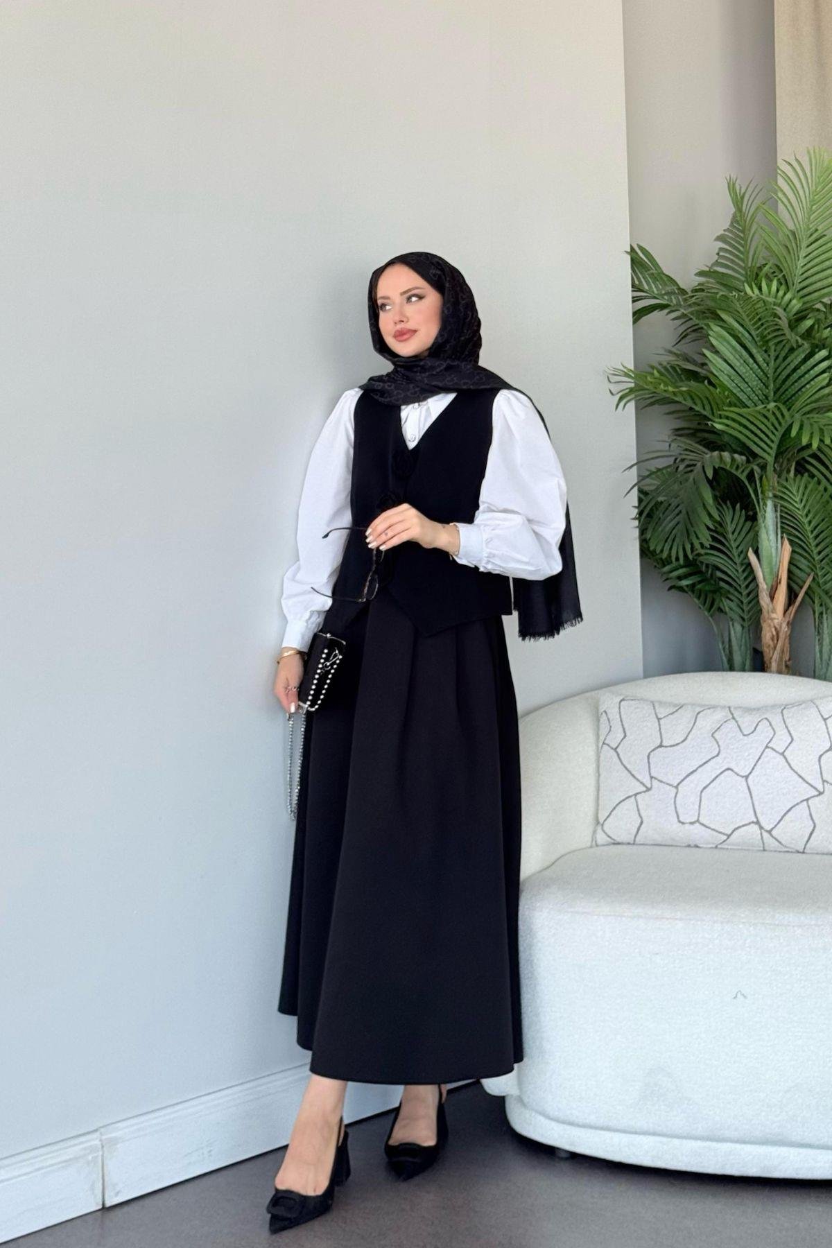  Venedik Etekli Takım Siyah, Fiyatları  Venedik Etekli Takım Siyah- Haza Moda 