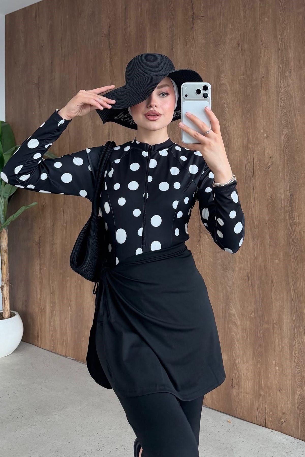 3Lü Tesettür Mayo Takım Puantiyeli Siyah, Fiyatları 3Lü Tesettür Mayo Takım Puantiyeli Siyah| Haza Moda