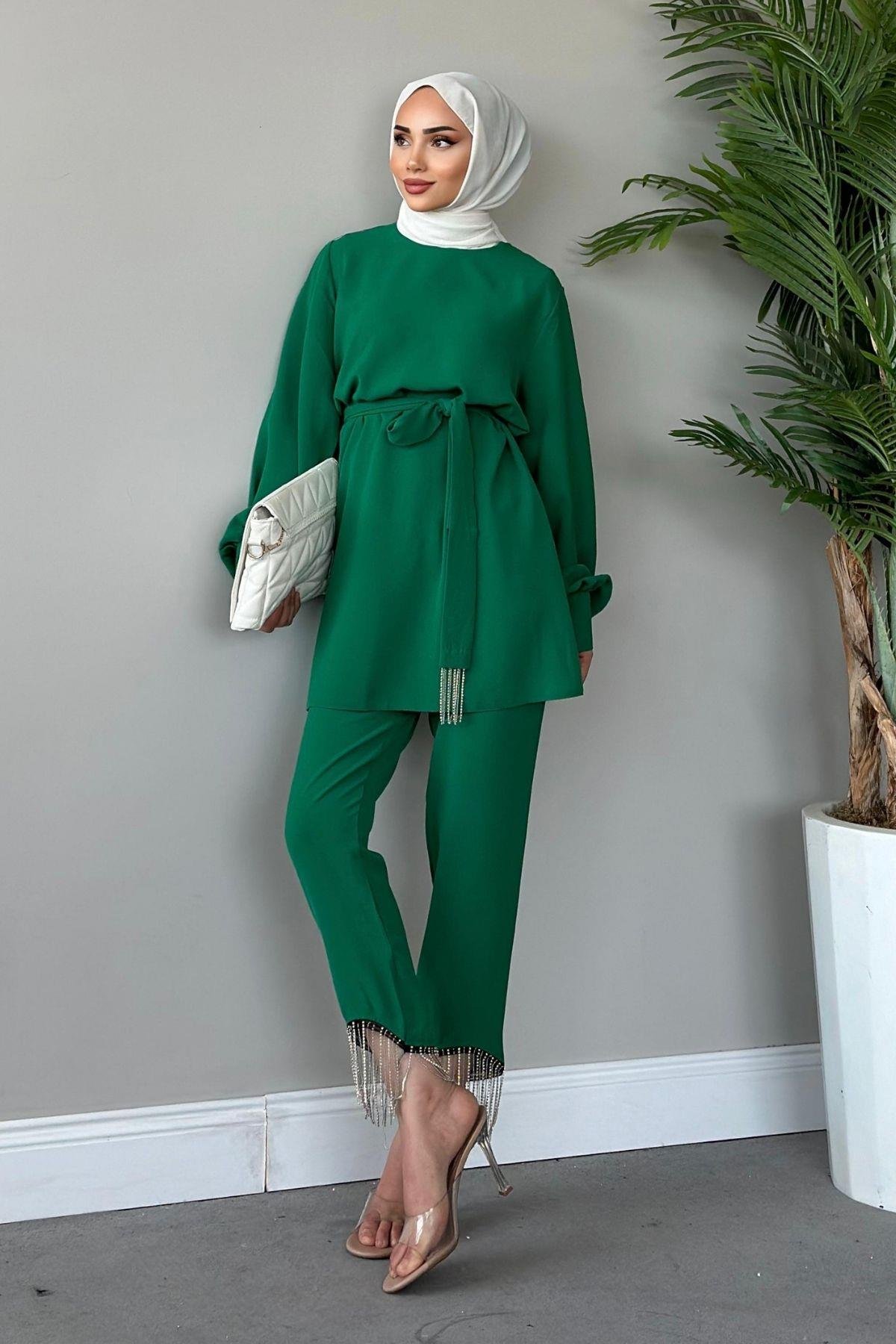 Adenya Chain Suit-Bennetton, Fiyatları Saya Tassel Team-Mor-Haza Moda | Hijab Clothing