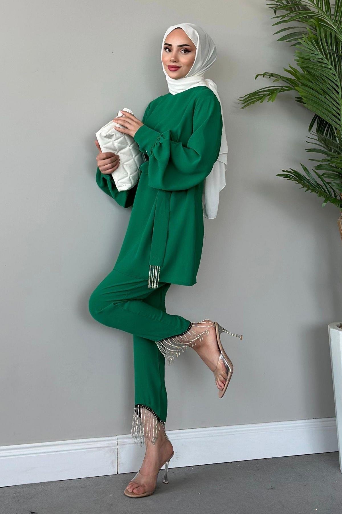 Adenya Chain Suit-Bennetton, Fiyatları Saya Tassel Team-Mor-Haza Moda | Hijab Clothing