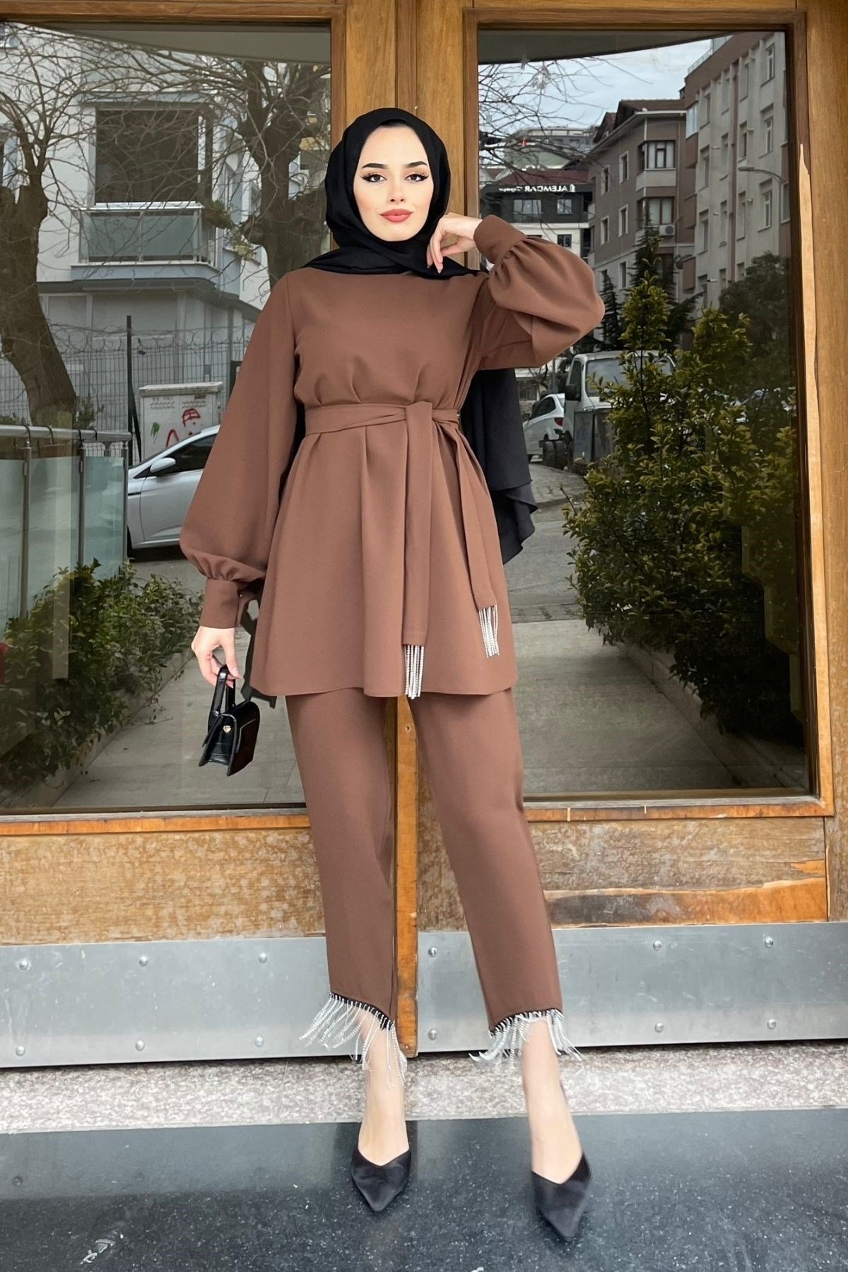 Adenya Zincir Takım-KAHVE, Fiyatları Diyena Püskül Takım-MOR – Haza Moda | Tesettür Giyim