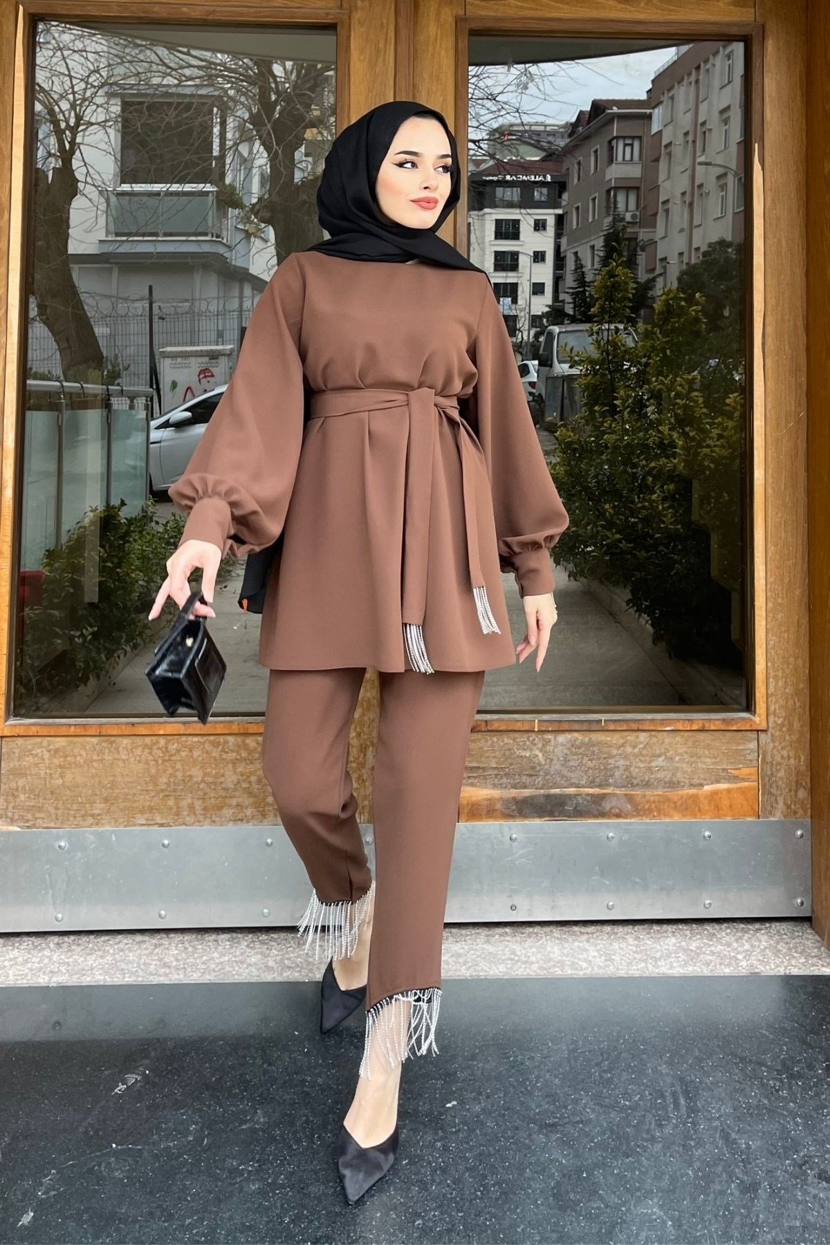 Adenya Zincir Takım-KAHVE, Fiyatları Diyena Püskül Takım-MOR – Haza Moda | Tesettür Giyim