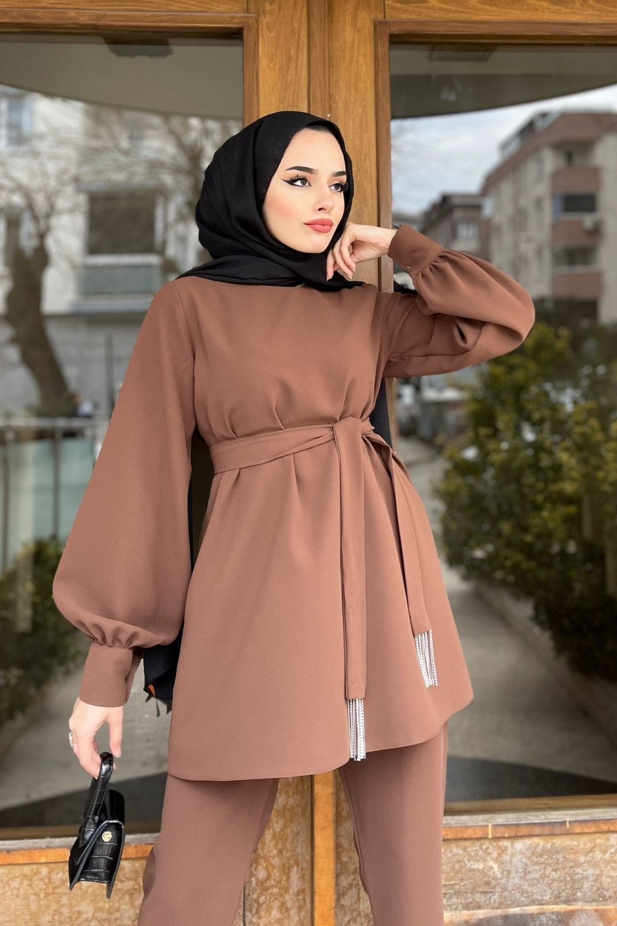 Adenya Zincir Takım-KAHVE, Fiyatları Diyena Püskül Takım-MOR – Haza Moda | Tesettür Giyim