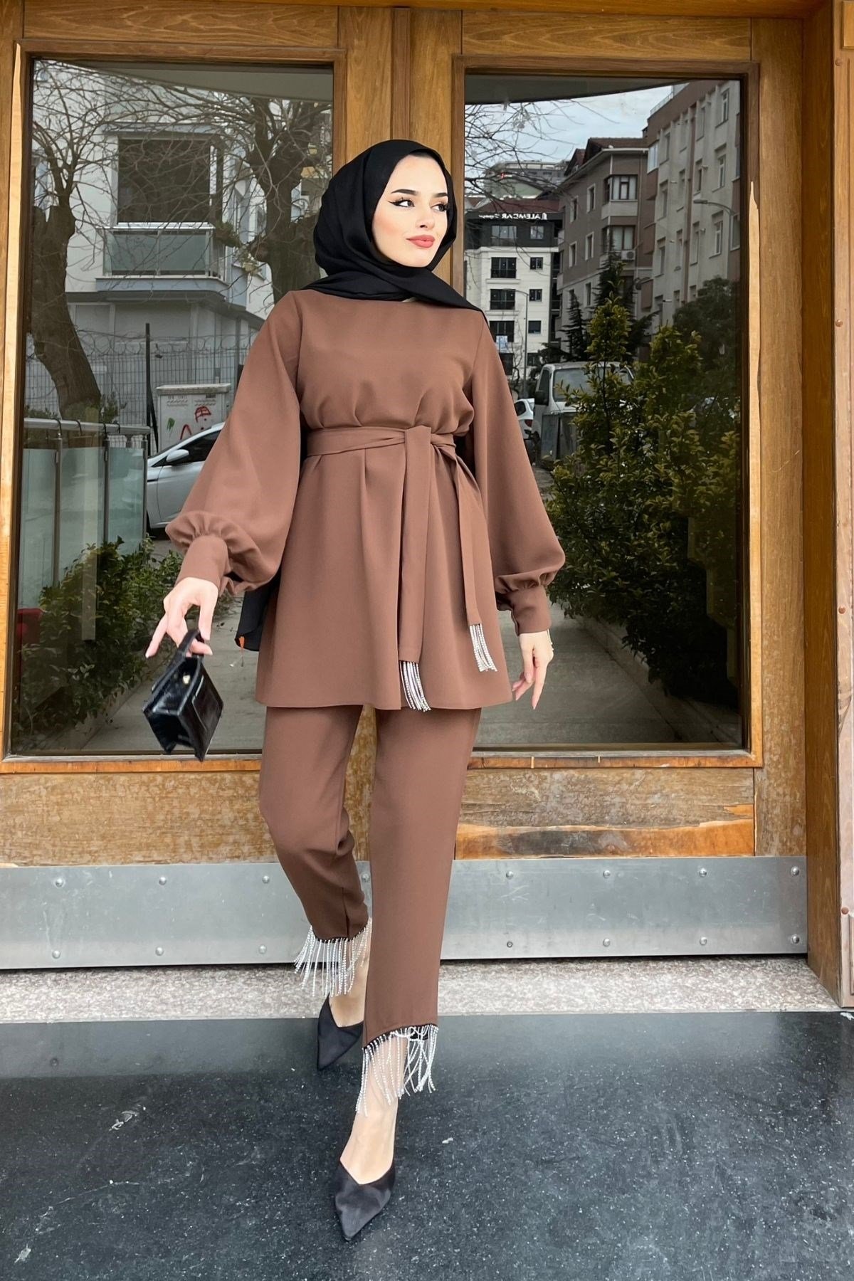 Adenya Zincir Takım-KAHVE, Fiyatları Diyena Püskül Takım-MOR – Haza Moda | Tesettür Giyim