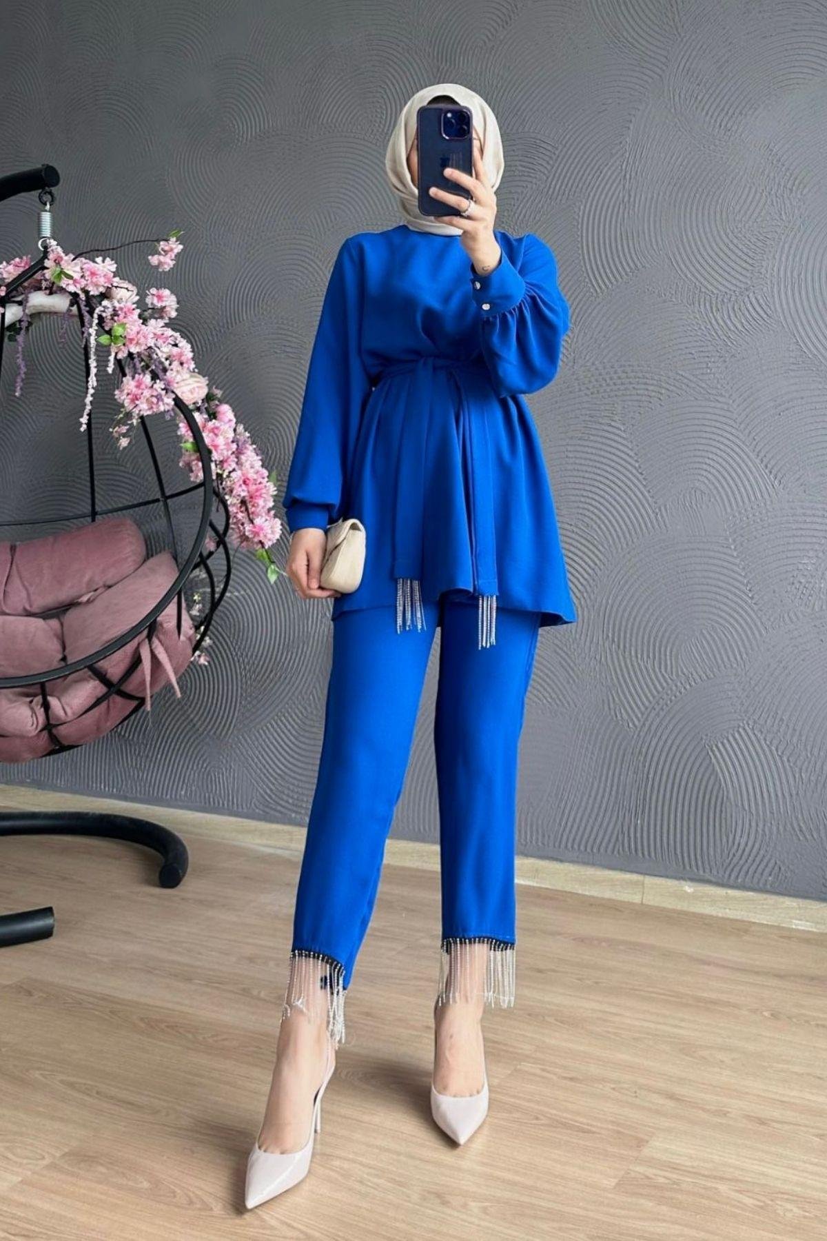 Adenya Zincir Takım Saks, Fiyatları Adenya Zincir Takım Saks – Haza Moda | Tesettür Giyim