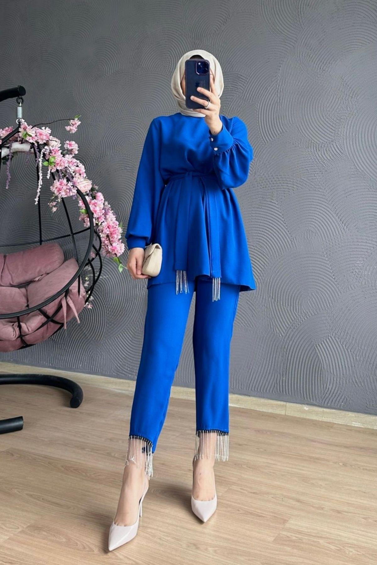 Adenya Zincir Takım Saks, Fiyatları Adenya Zincir Takım Saks – Haza Moda | Tesettür Giyim