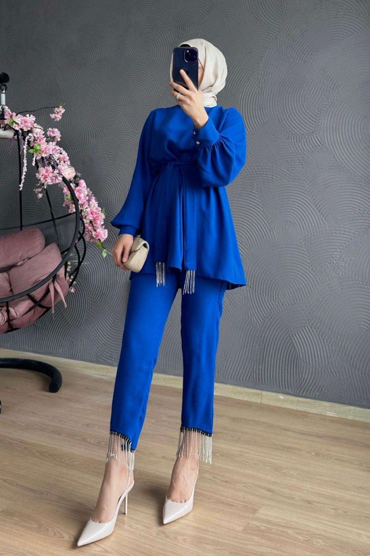 Adenya Zincir Takım Saks, Fiyatları Adenya Zincir Takım Saks – Haza Moda | Tesettür Giyim