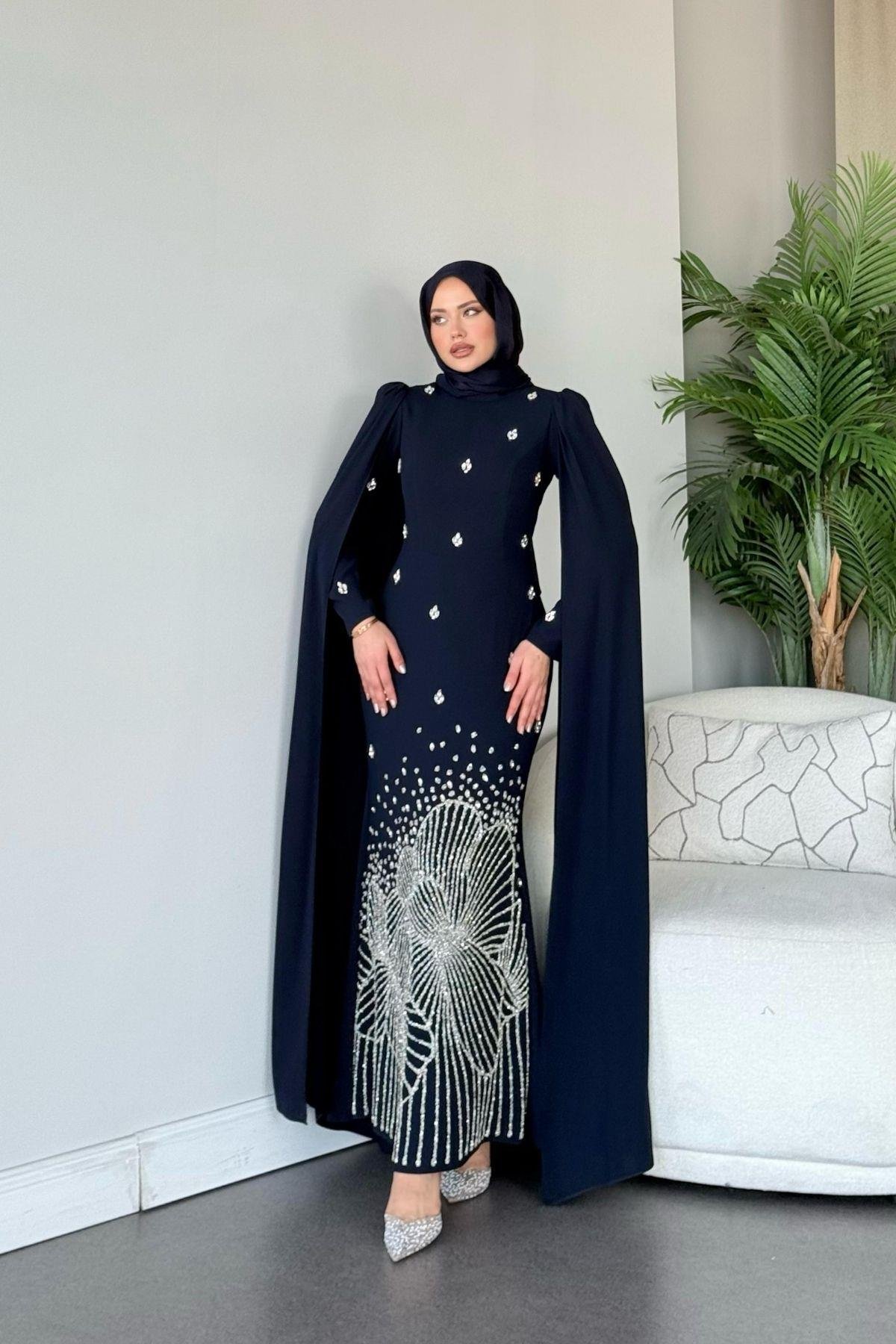 Adriana Taş İşleme Abiye Lacivert, Fiyatları Adriana Taş İşleme Abiye Lacivert- Haza Moda 