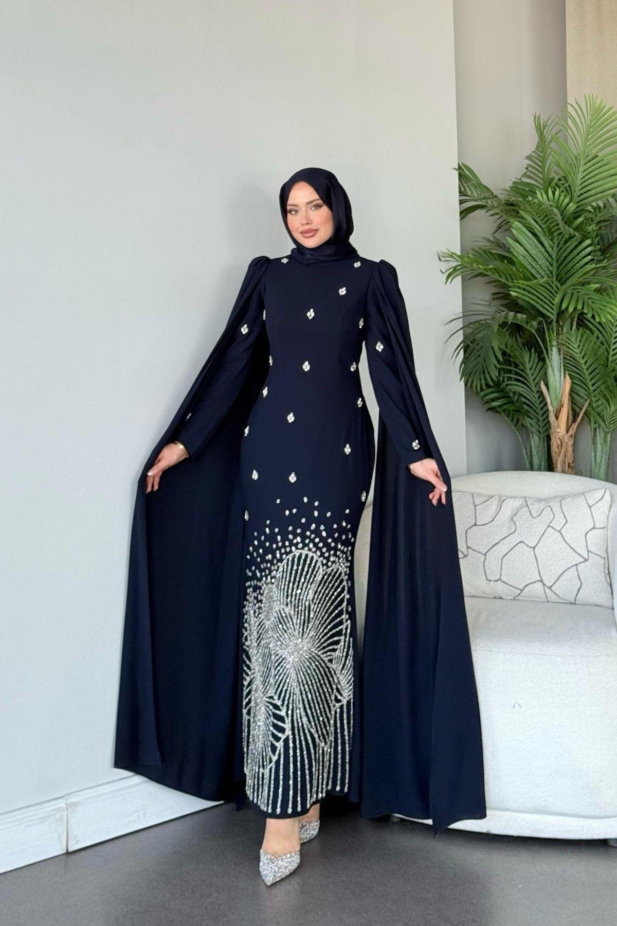 Adriana Taş İşleme Abiye Lacivert, Fiyatları Adriana Taş İşleme Abiye Lacivert- Haza Moda 
