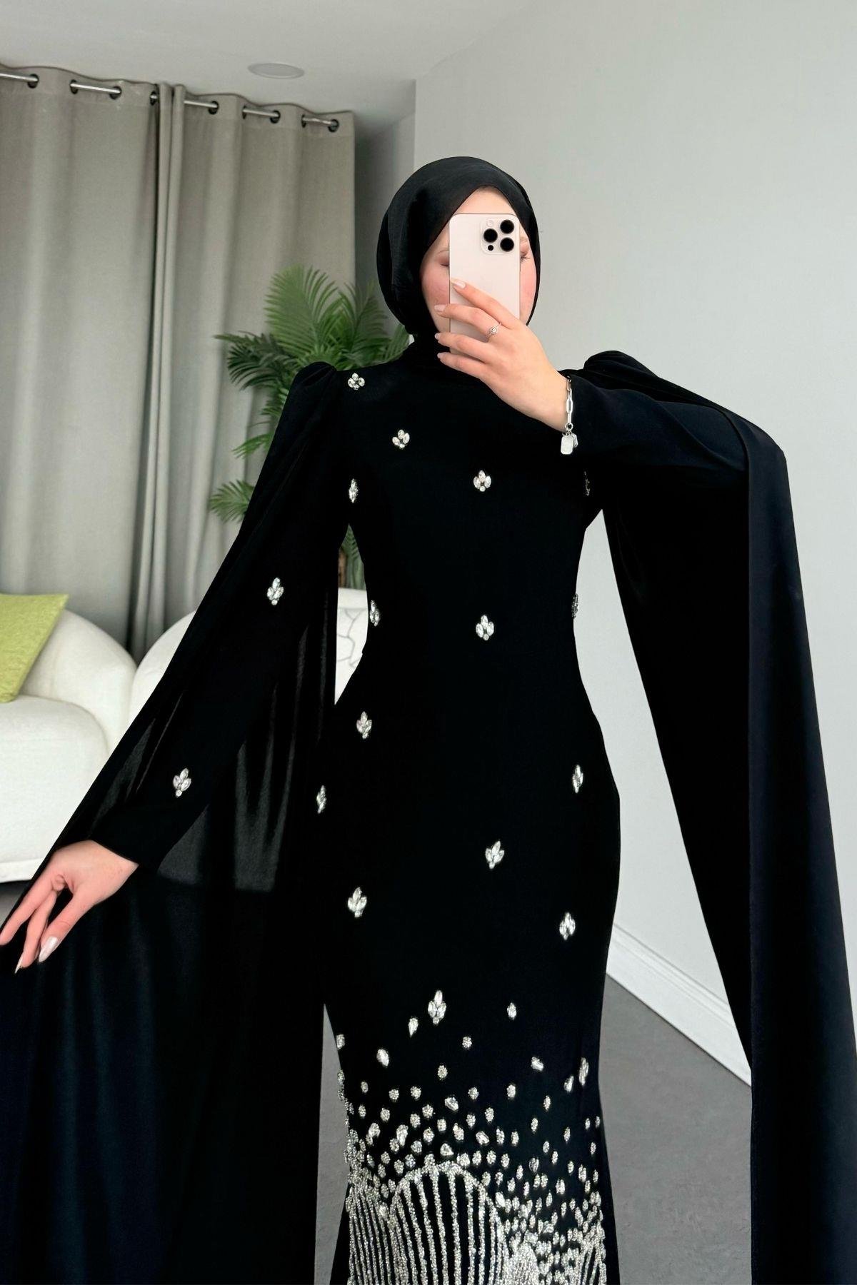 Adriana Taş İşleme Abiye Siyah, Fiyatları 