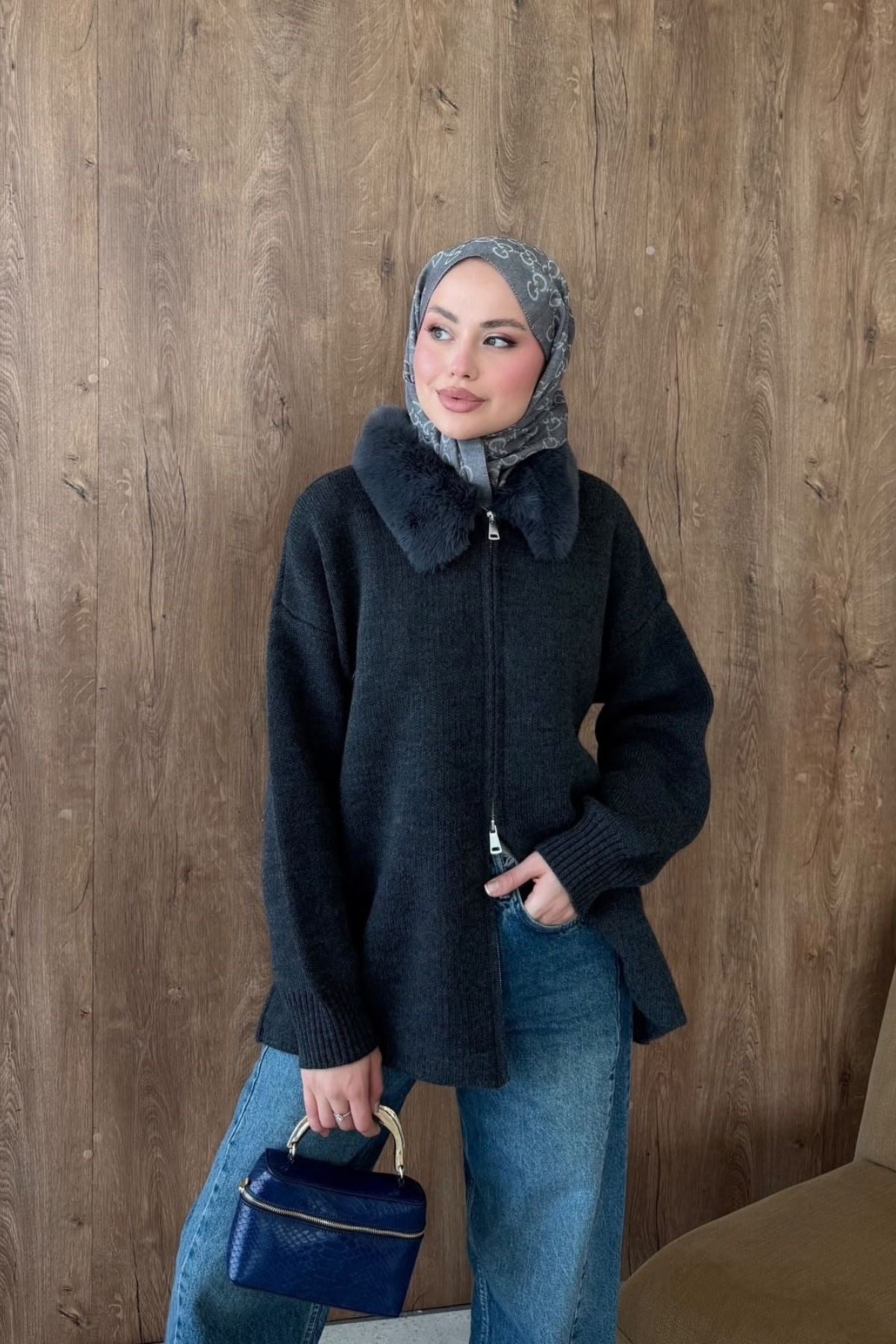 Afrodit Kürk Yaka Hırka Füme, Fiyatları 