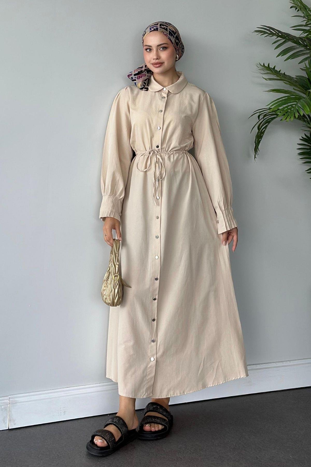 Ahu Poplin Elbise Bej, Fiyatları 