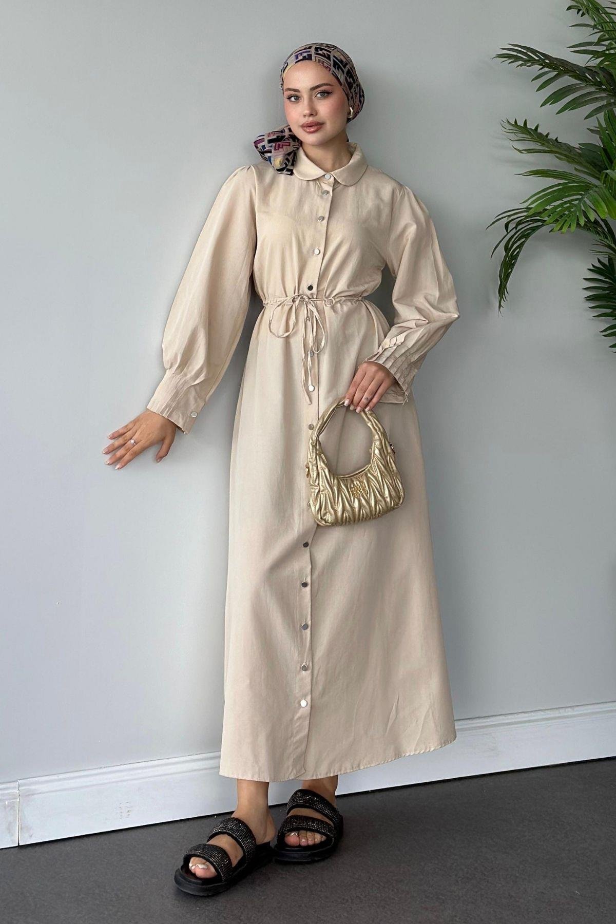 Ahu Poplin Elbise Bej, Fiyatları 