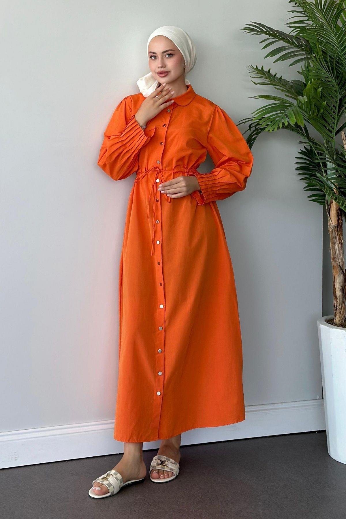 Ahu Poplin Elbise Turuncu, Fiyatları 