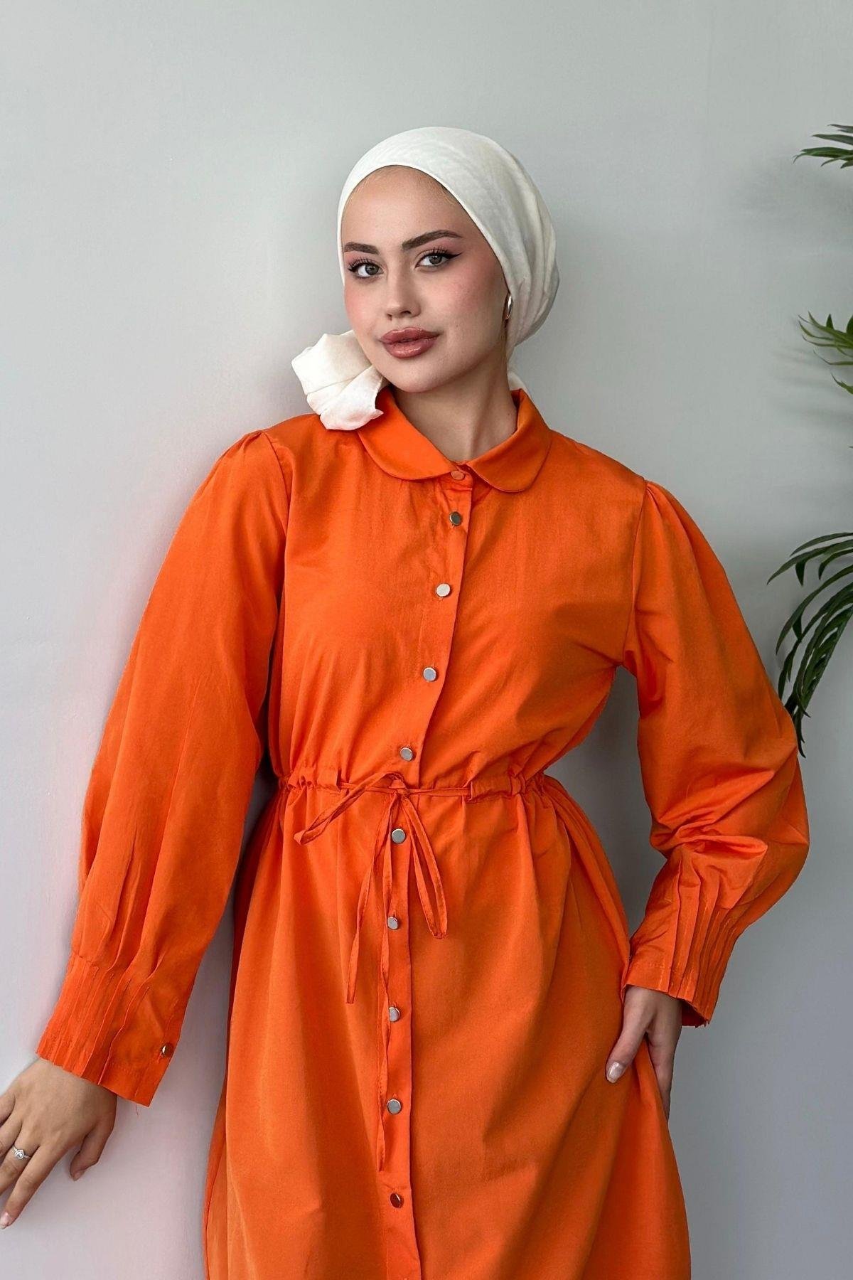 Ahu Poplin Elbise Turuncu, Fiyatları 