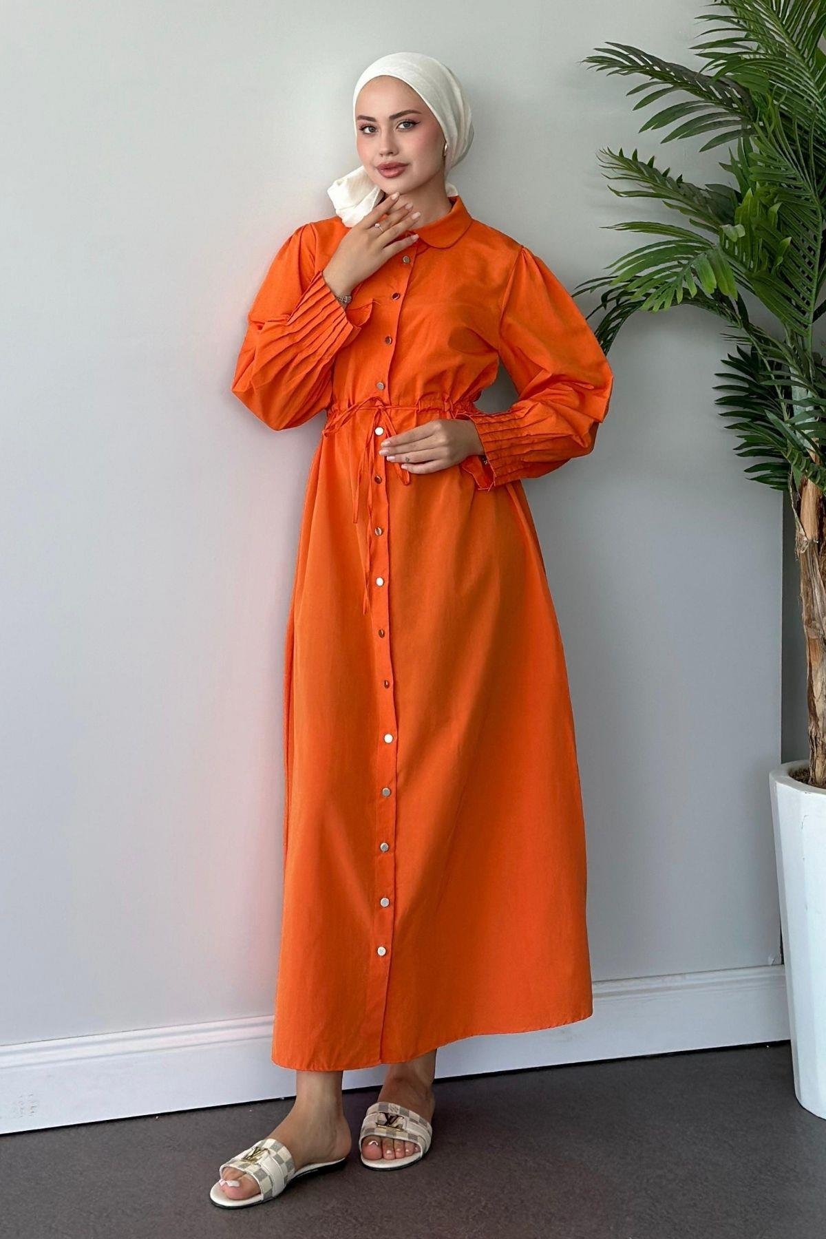 Ahu Poplin Elbise Turuncu, Fiyatları 