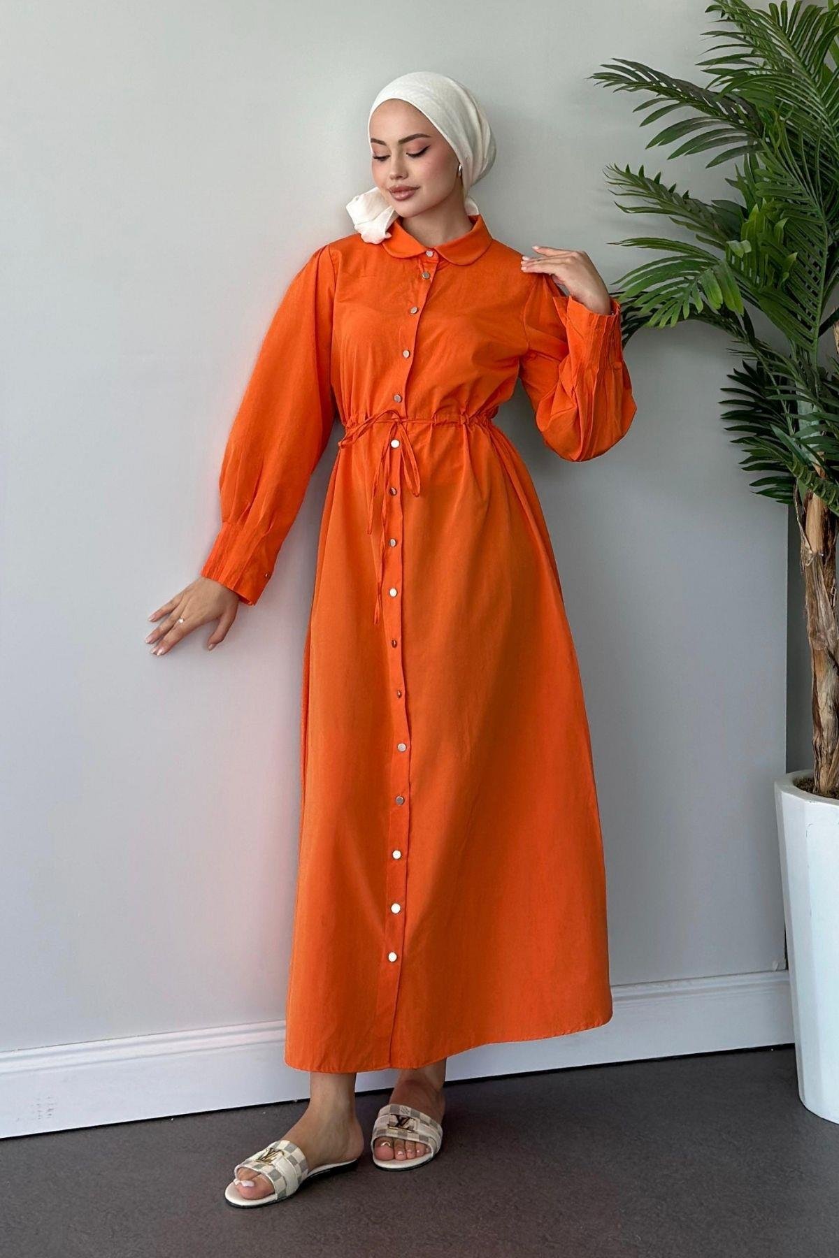 Ahu Poplin Elbise Turuncu, Fiyatları 