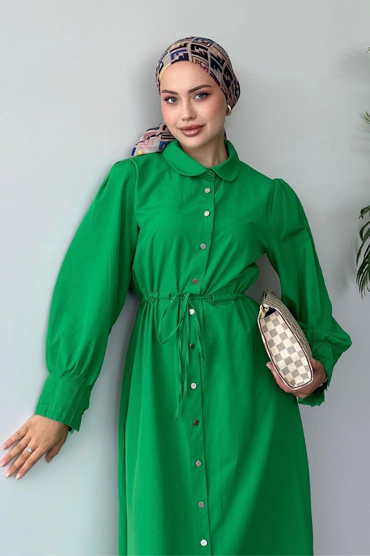 Ahu Poplin Elbise Yeşil, Fiyatları 