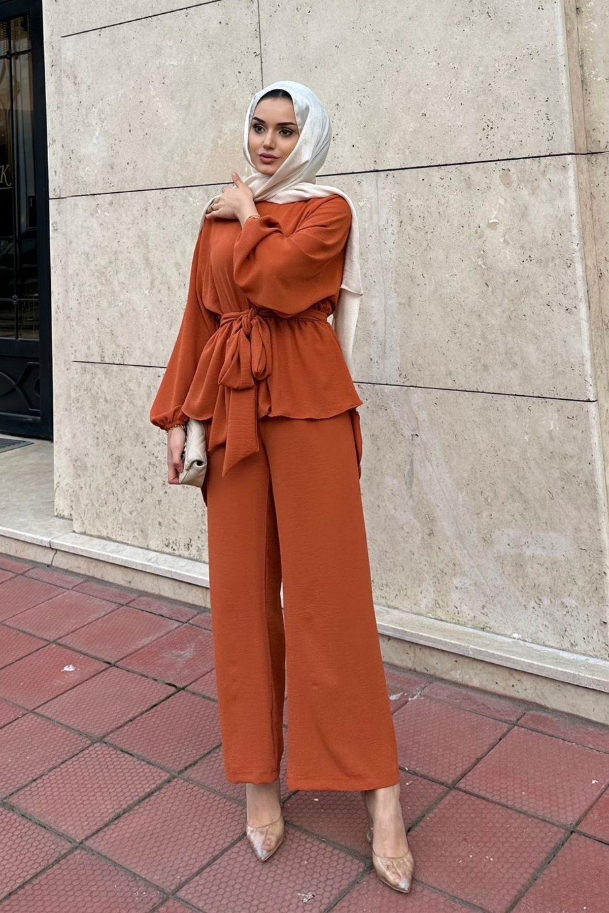 Airobin Kemerli Takım Kiremit, Fiyatları Airobin Kemerli Takım Kiremit – Haza Moda | Tesettür Giyim