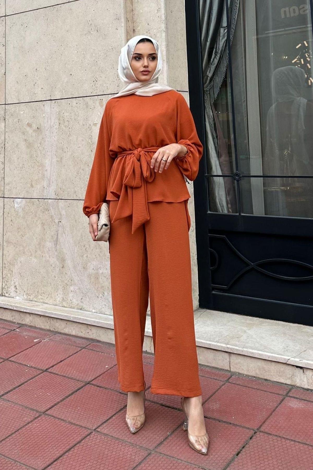 Airobin Kemerli Takım Kiremit, Fiyatları Airobin Kemerli Takım Kiremit – Haza Moda | Tesettür Giyim