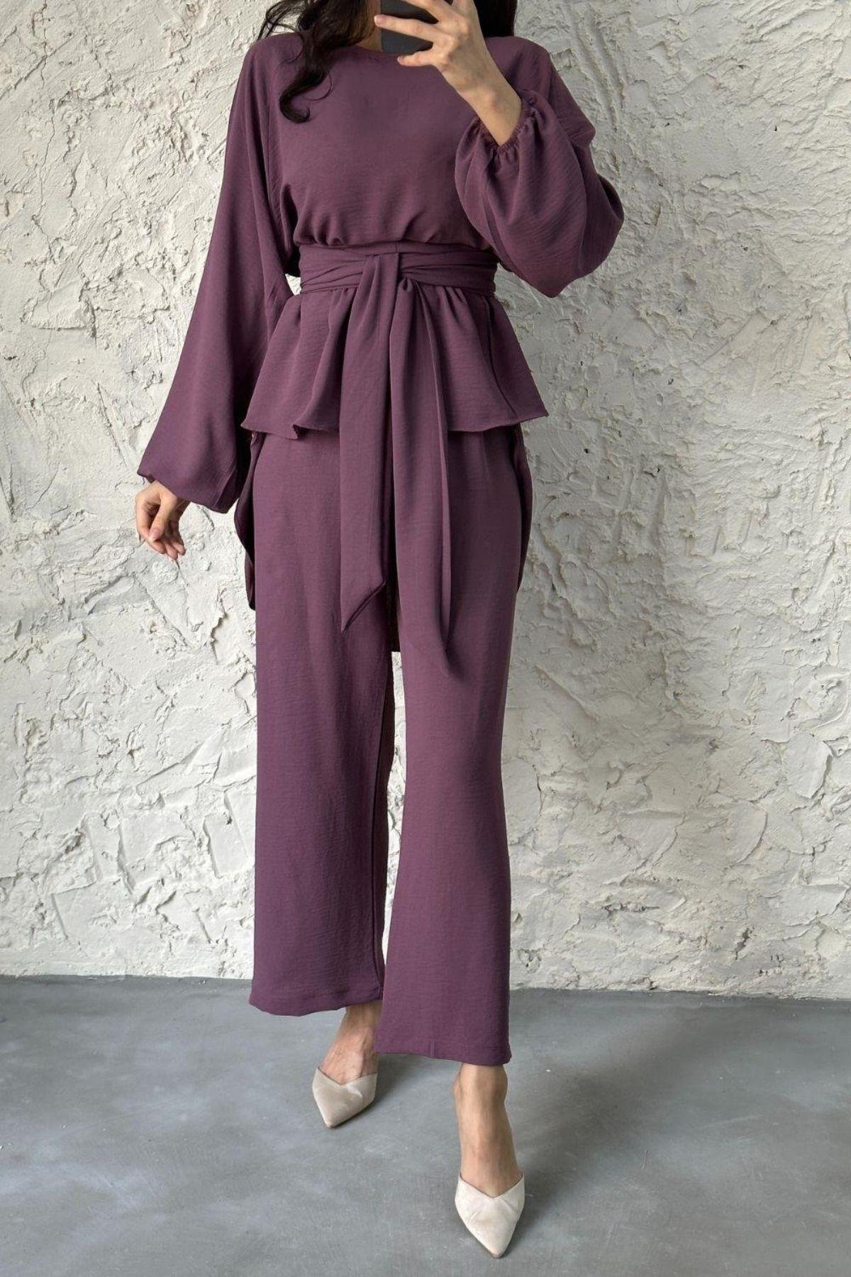 Airobin Kemerli Takım Mürdüm, Fiyatları Airobin Kemerli Takım Mürdüm – Haza Moda | Tesettür Giyim