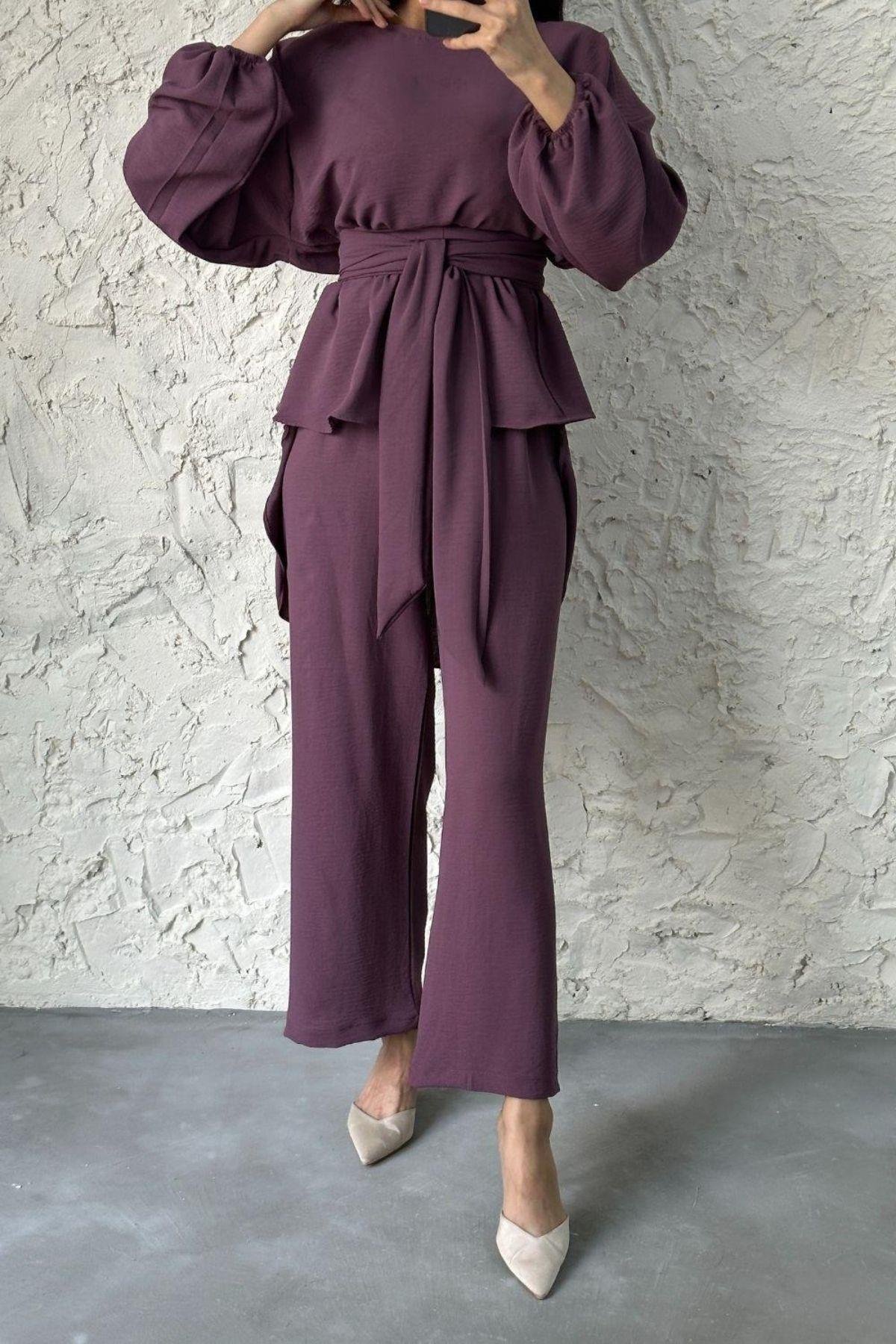 Airobin Kemerli Takım Mürdüm, Fiyatları Airobin Kemerli Takım Mürdüm – Haza Moda | Tesettür Giyim