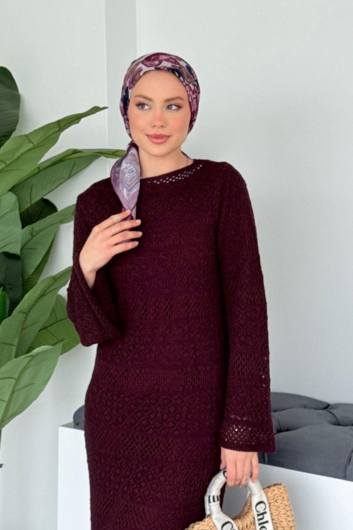 Ajur Örme Elbise Bordo, Fiyatları 