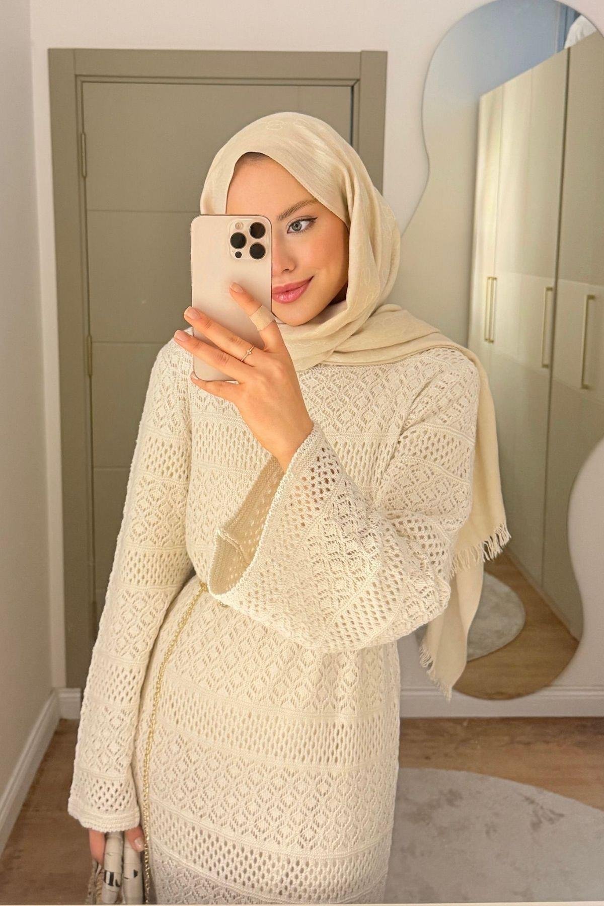 Ajur Örme Elbise Krem, Fiyatları 