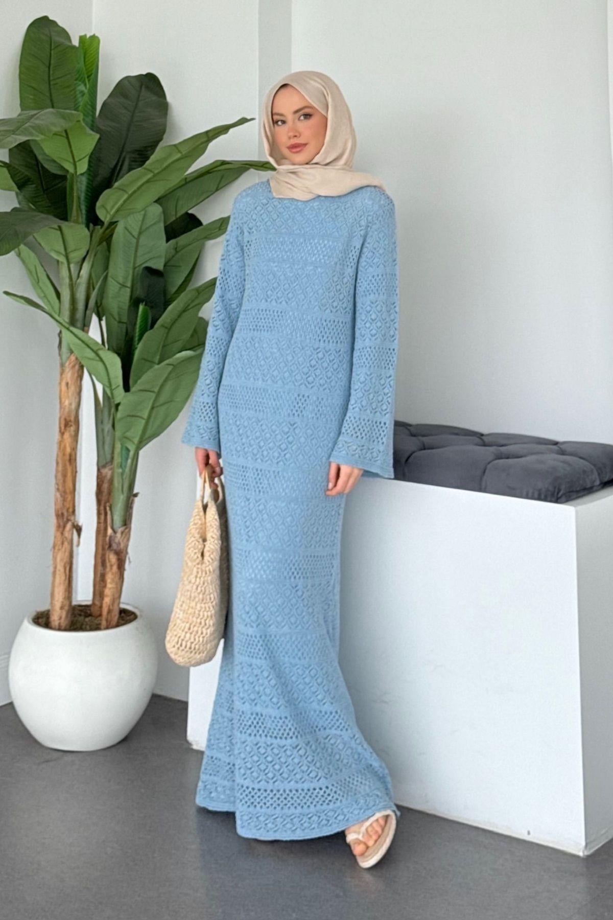 Ajur Örme Elbise Mavi, Fiyatları 