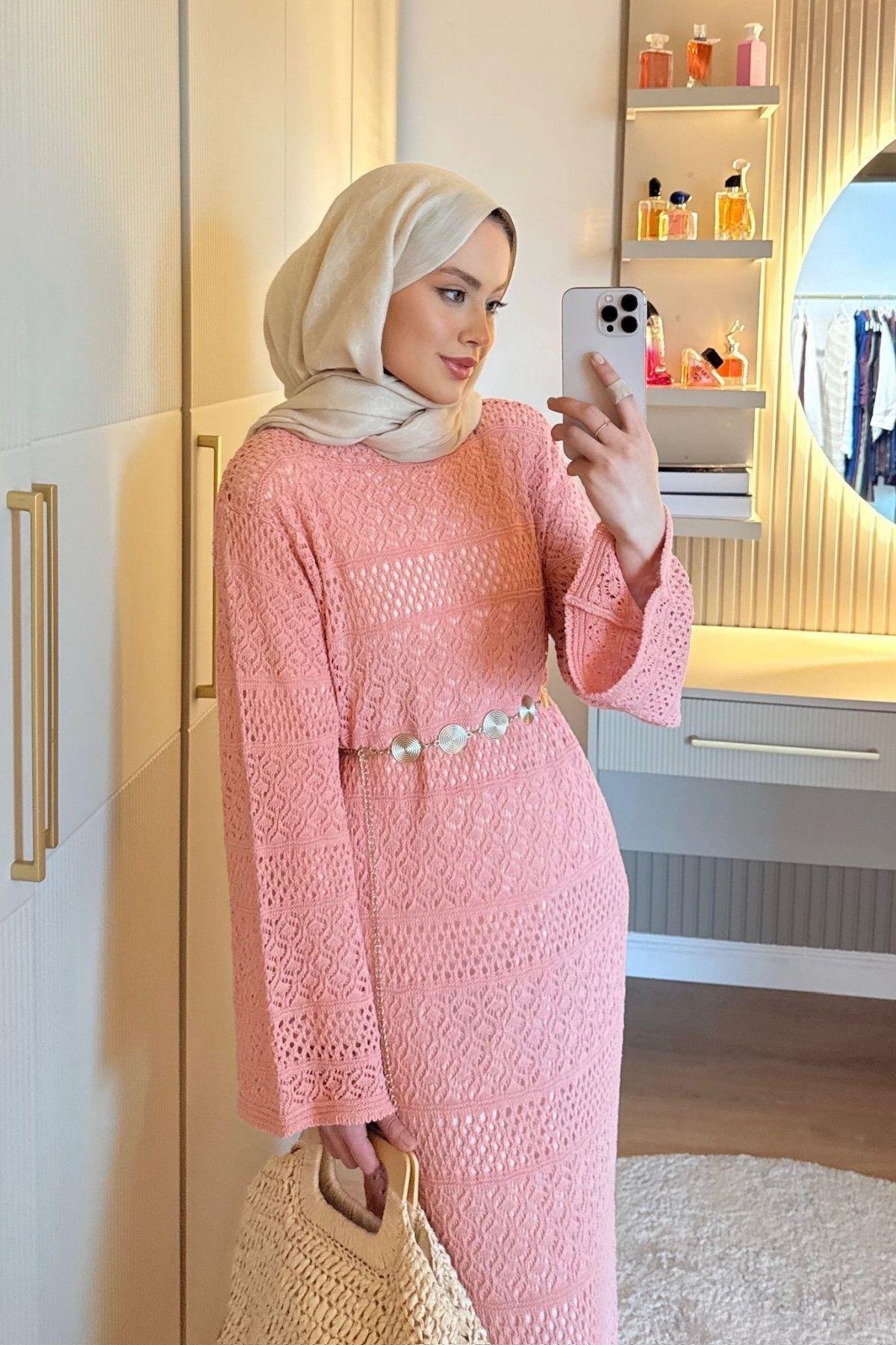 Ajur Örme Elbise Pembe, Fiyatları 